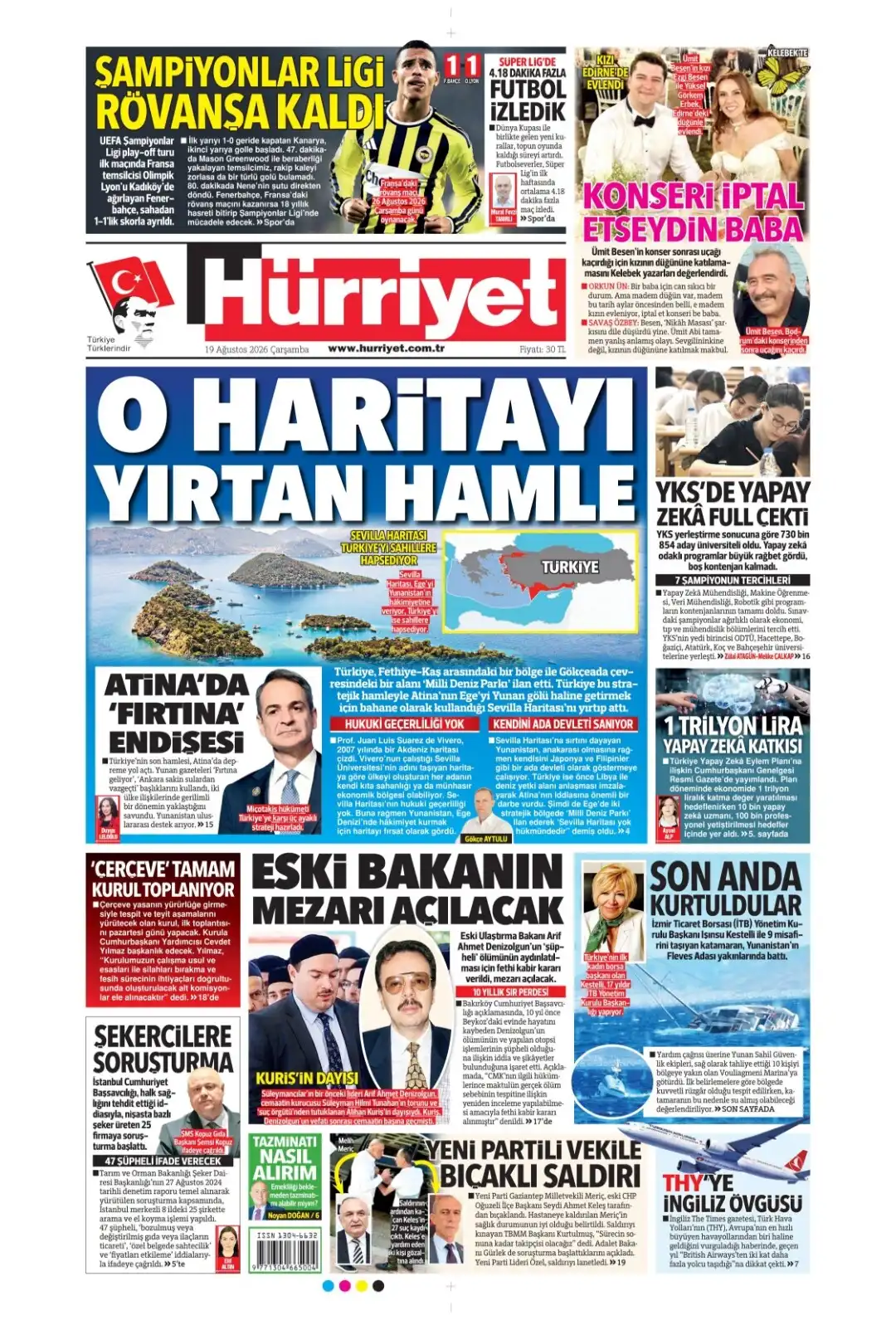 Hürriyet Gazetesi gazetesi 19 Ağustos 2026 manşeti