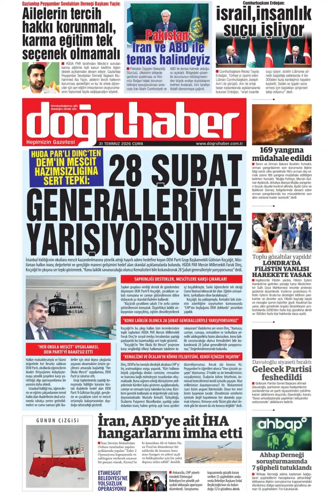 Doğruhaber Gazetesi gazetesi 31 Temmuz 2026 manşeti