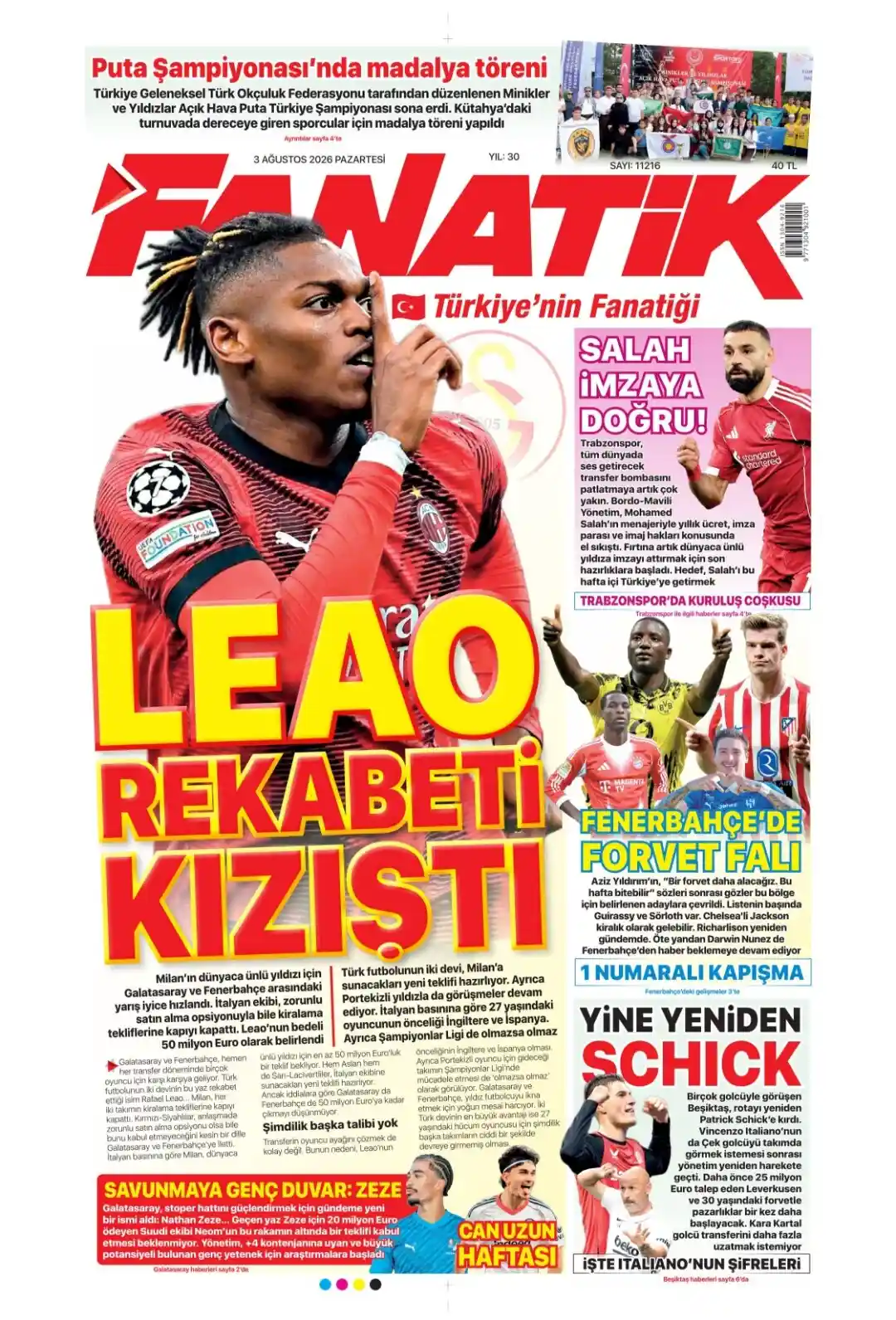Fanatik Gazetesi gazetesi 03 Ağustos 2026 manşeti