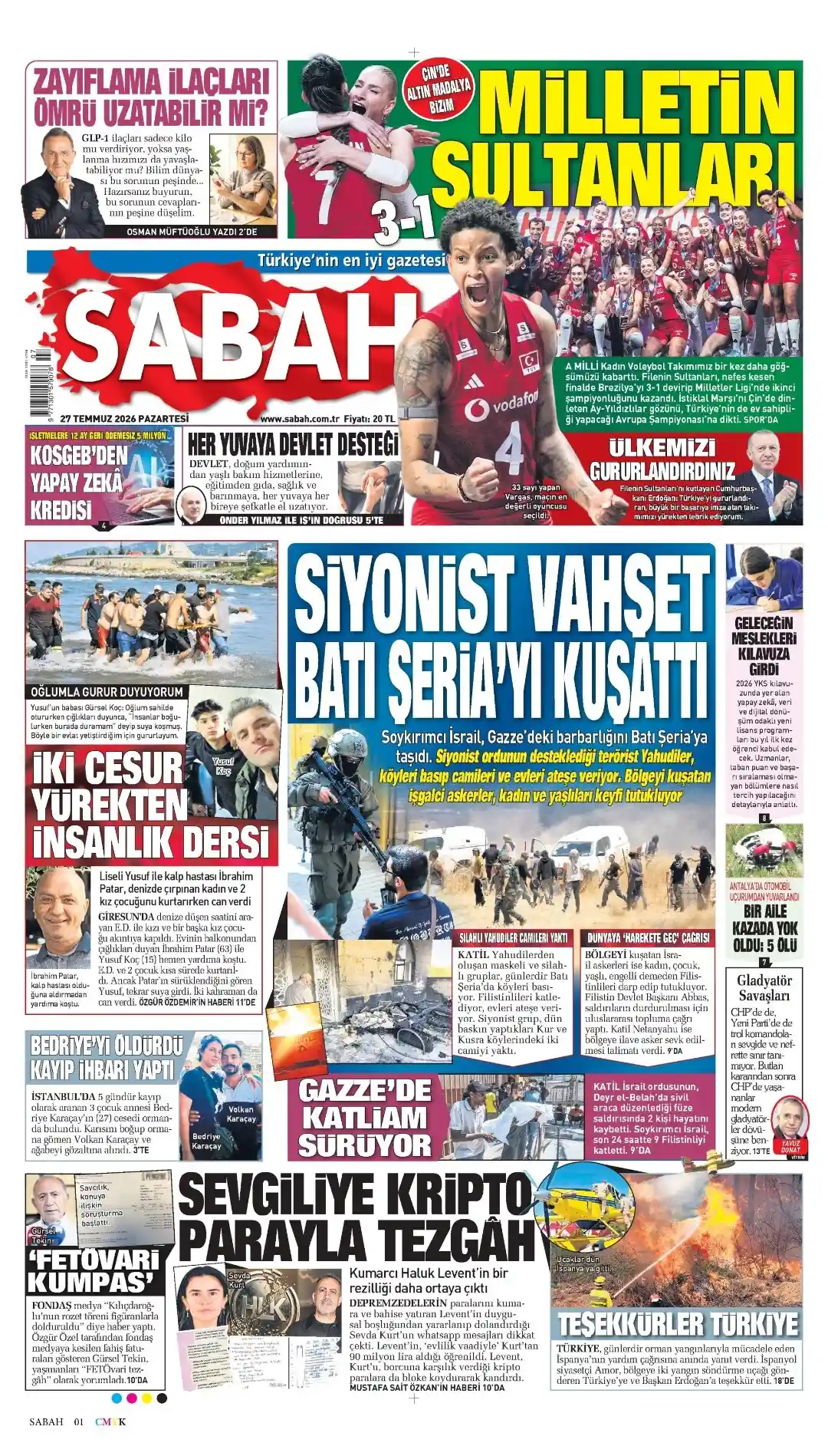 Sabah Gazetesi gazetesi 27 Temmuz 2026 manşeti