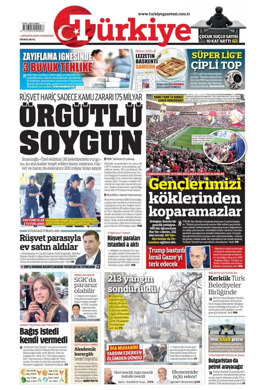 Türkiye Gazetesi gazetesi 01 Ağustos 2026 manşeti