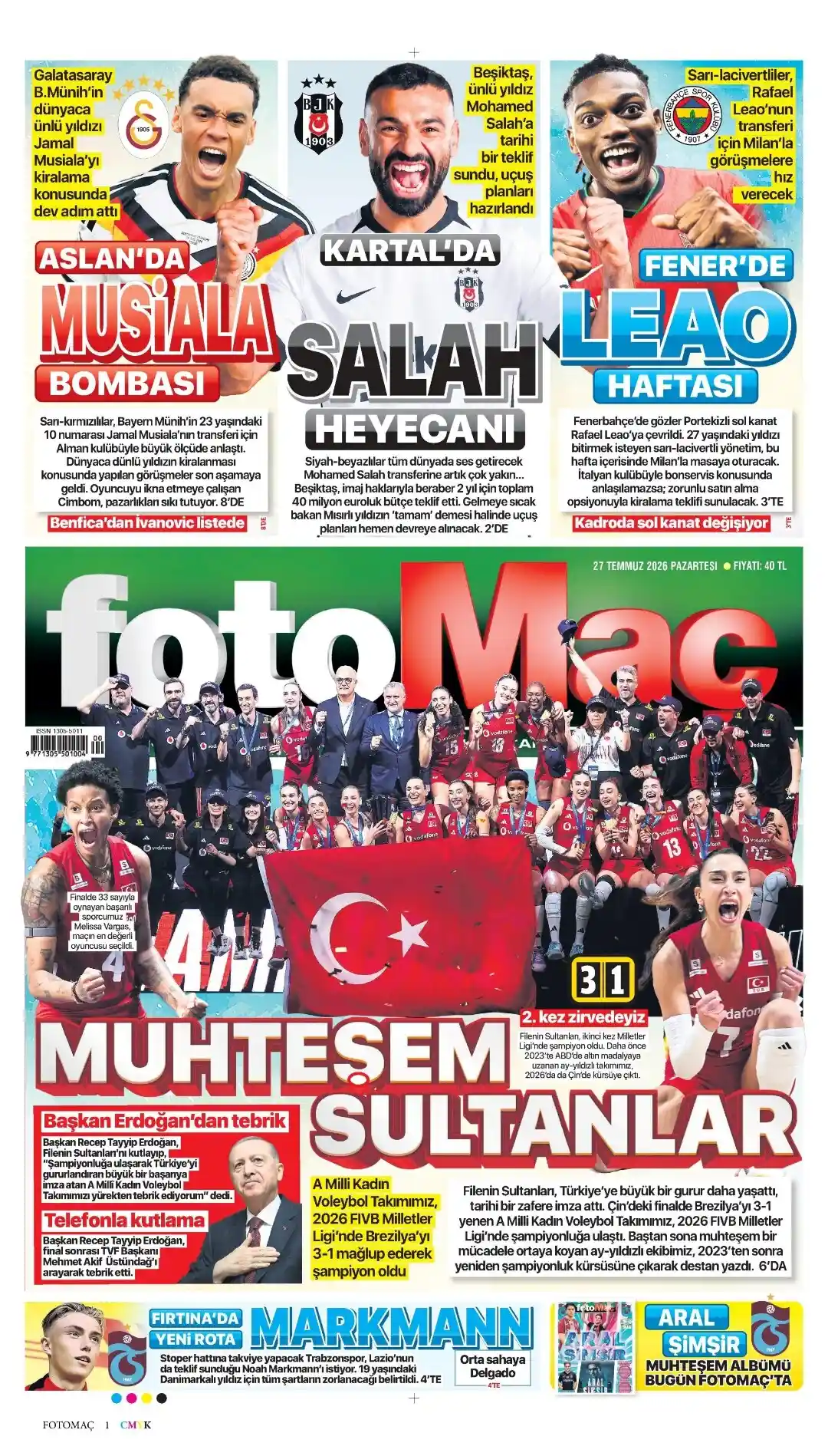 Fotomaç Gazetesi gazetesi 27 Temmuz 2026 manşeti