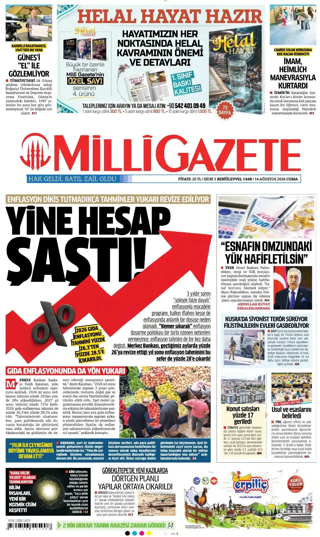 Milli Gazete gazetesi 14 Ağustos 2026 manşeti