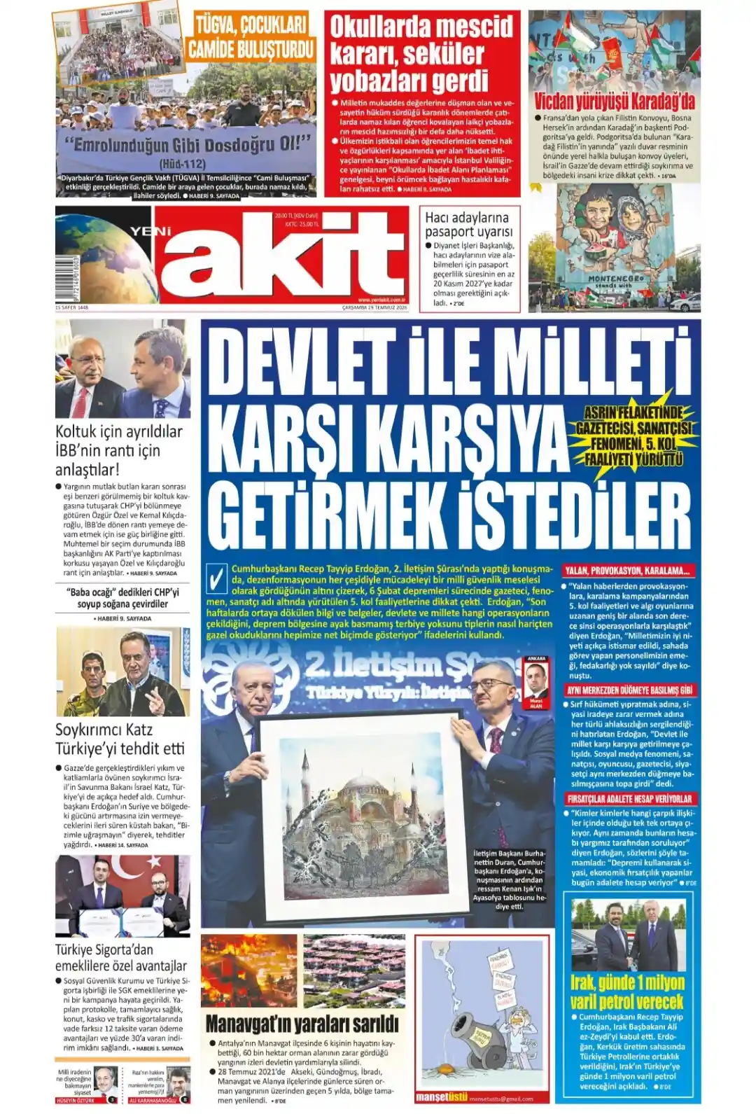 Yeni Akit Gazetesi gazetesi 29 Temmuz 2026 manşeti