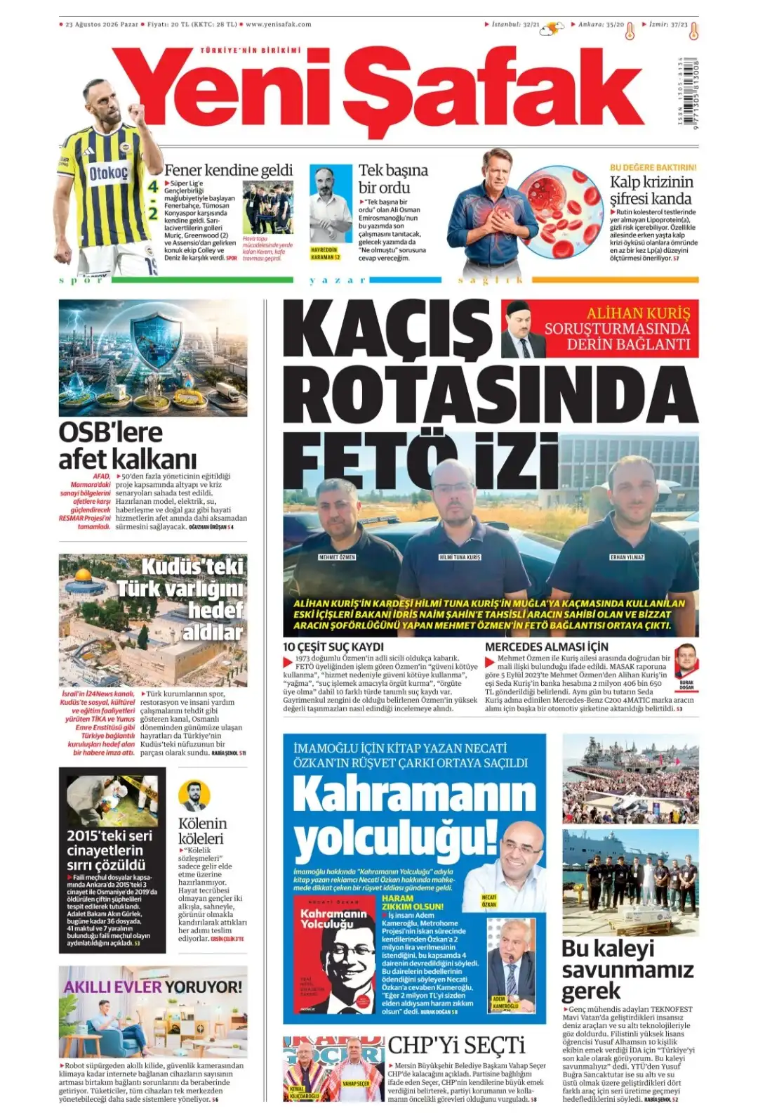 Yeni Şafak Gazetesi gazetesi 23 Ağustos 2026 manşeti