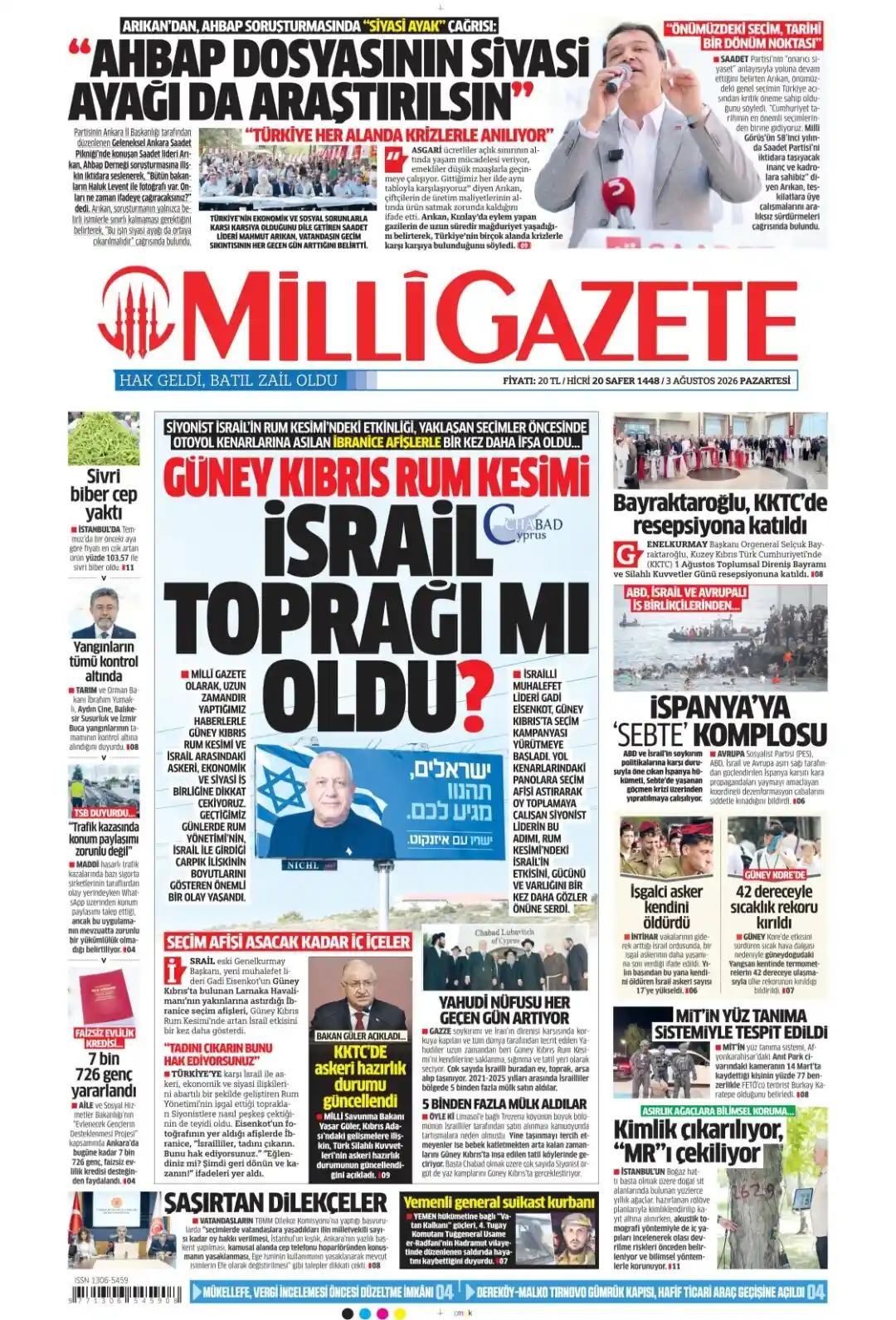 Milli Gazete gazetesi 03 Ağustos 2026 manşeti