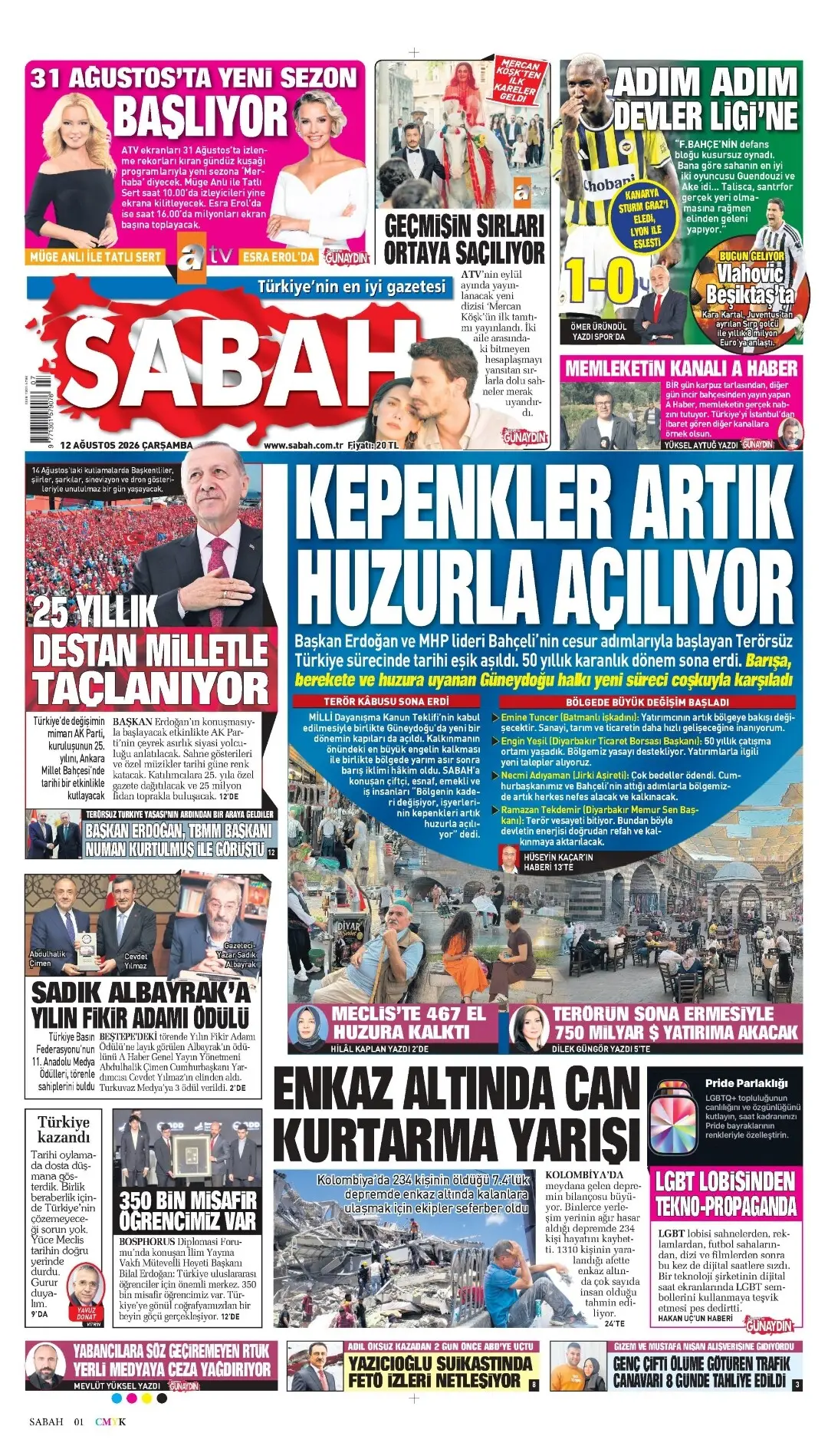 Sabah Gazetesi gazetesi 12 Ağustos 2026 manşeti