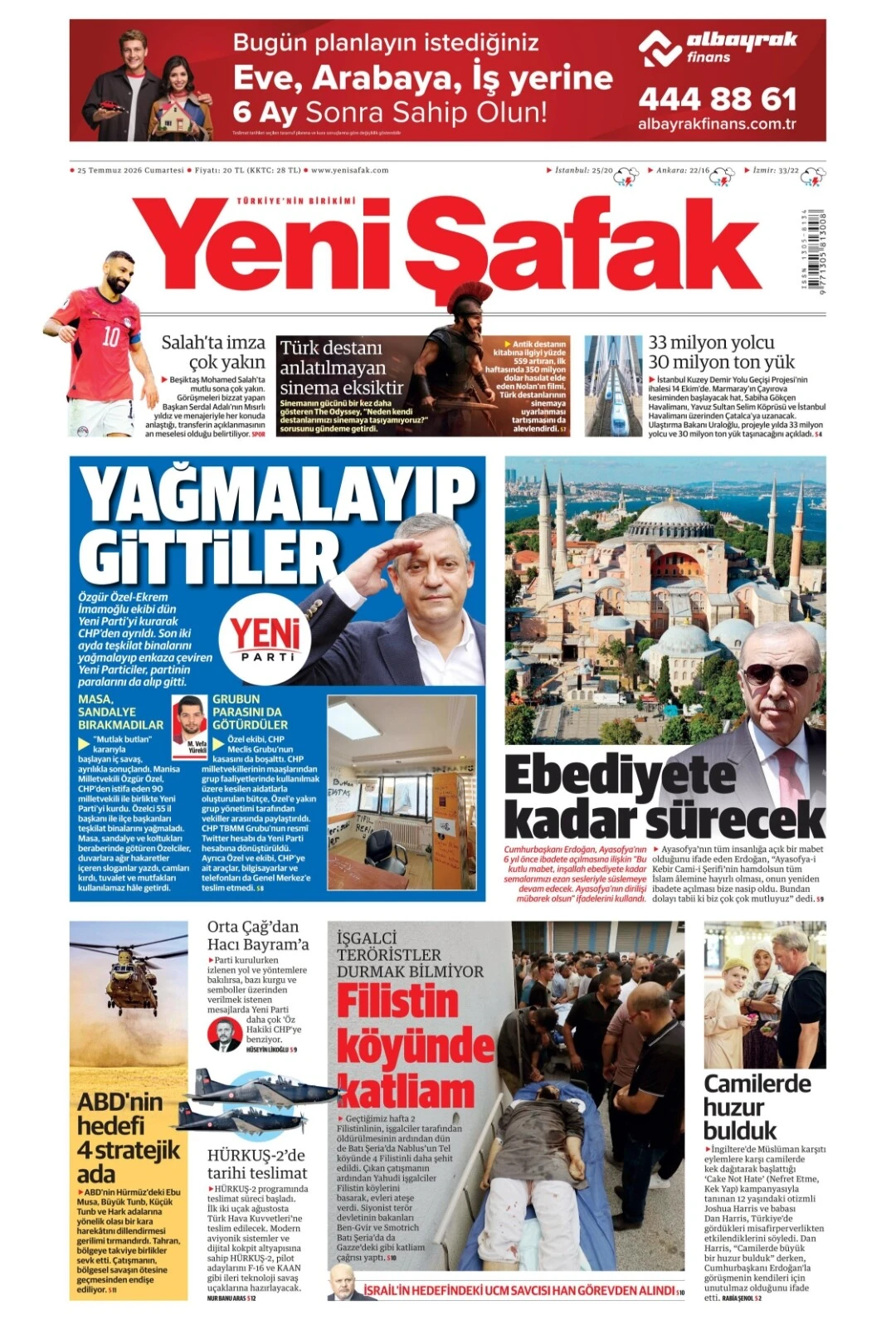 Yeni Şafak Gazetesi gazetesi 25 Temmuz 2026 manşeti