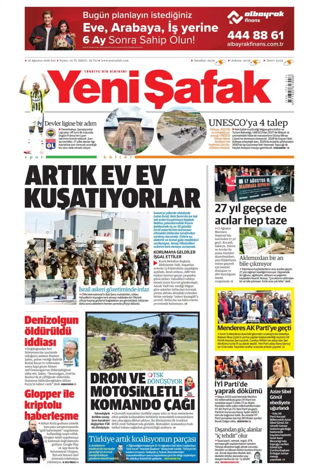 Yeni Şafak Gazetesi gazetesi 18 Ağustos 2026 manşeti