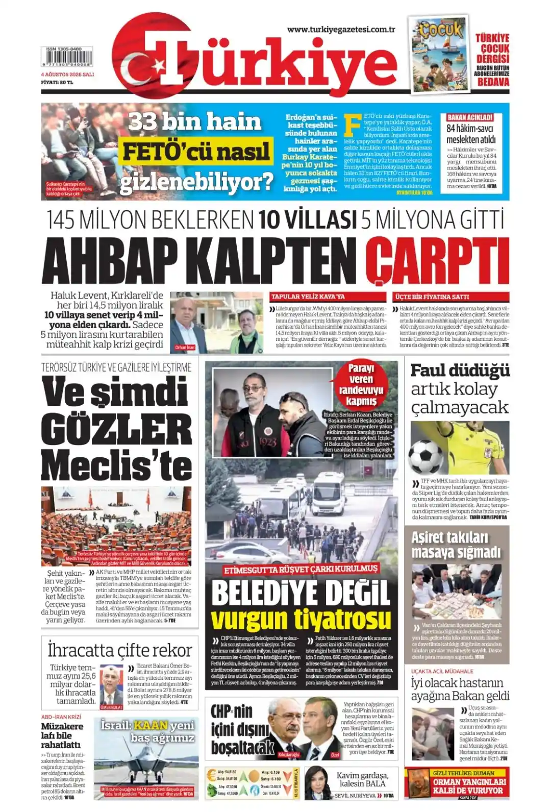 Türkiye Gazetesi gazetesi 04 Ağustos 2026 manşeti