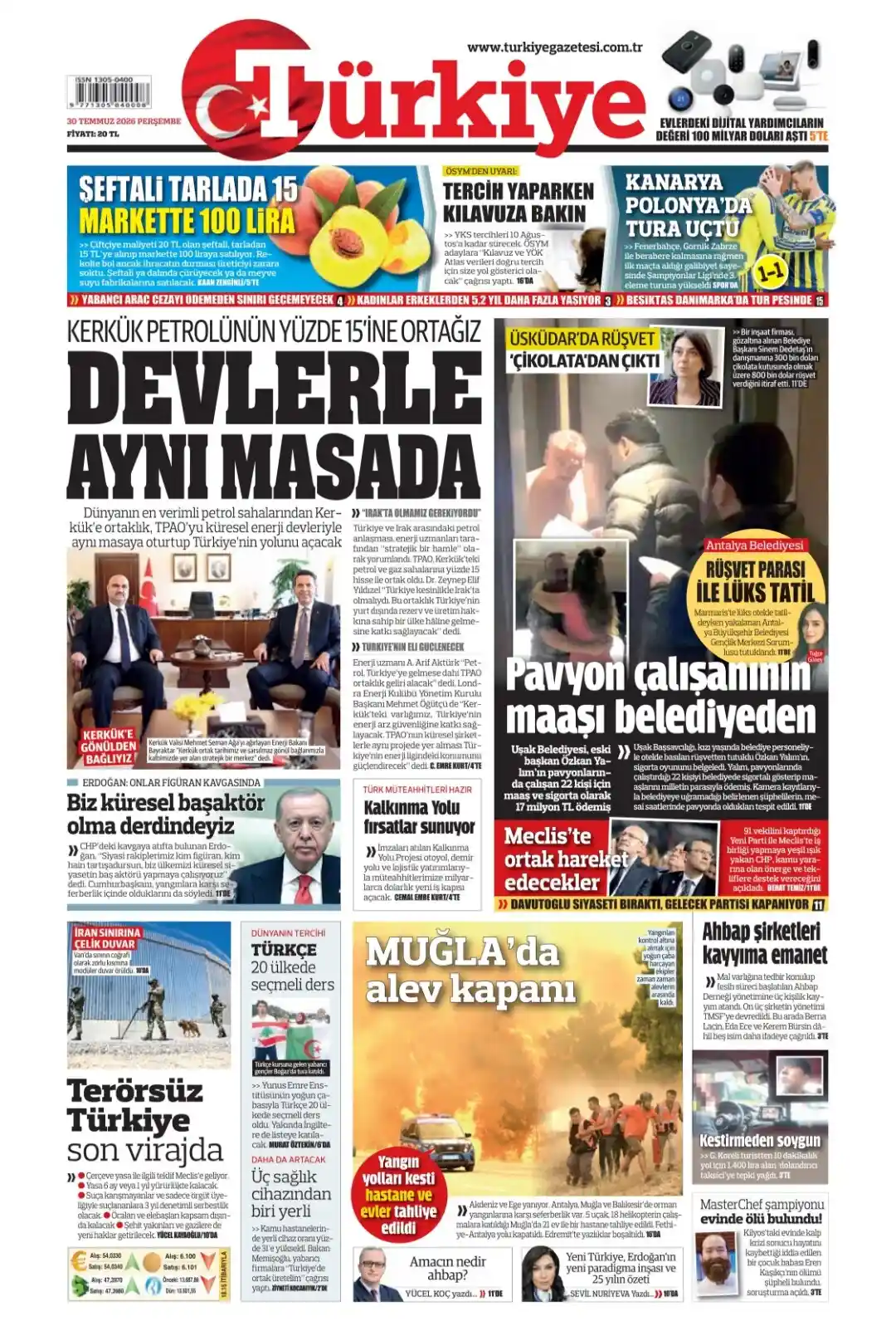 Türkiye Gazetesi gazetesi 30 Temmuz 2026 manşeti