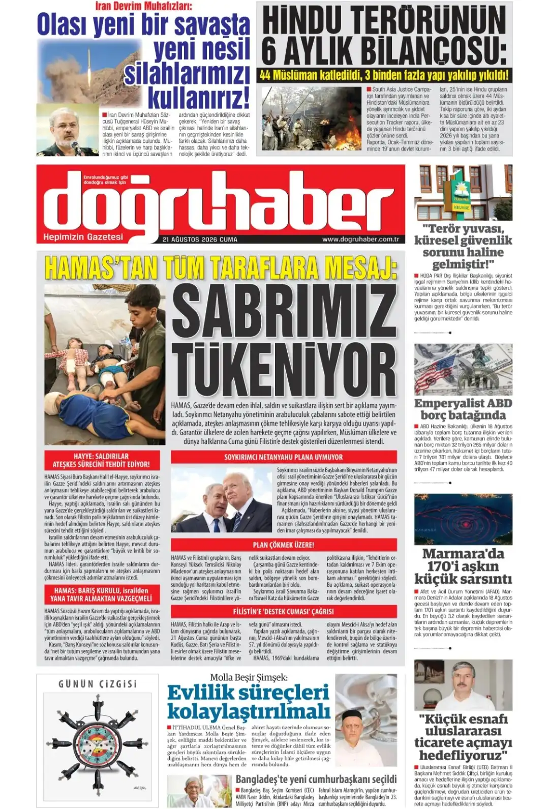 Doğruhaber Gazetesi gazetesi 21 Ağustos 2026 manşeti