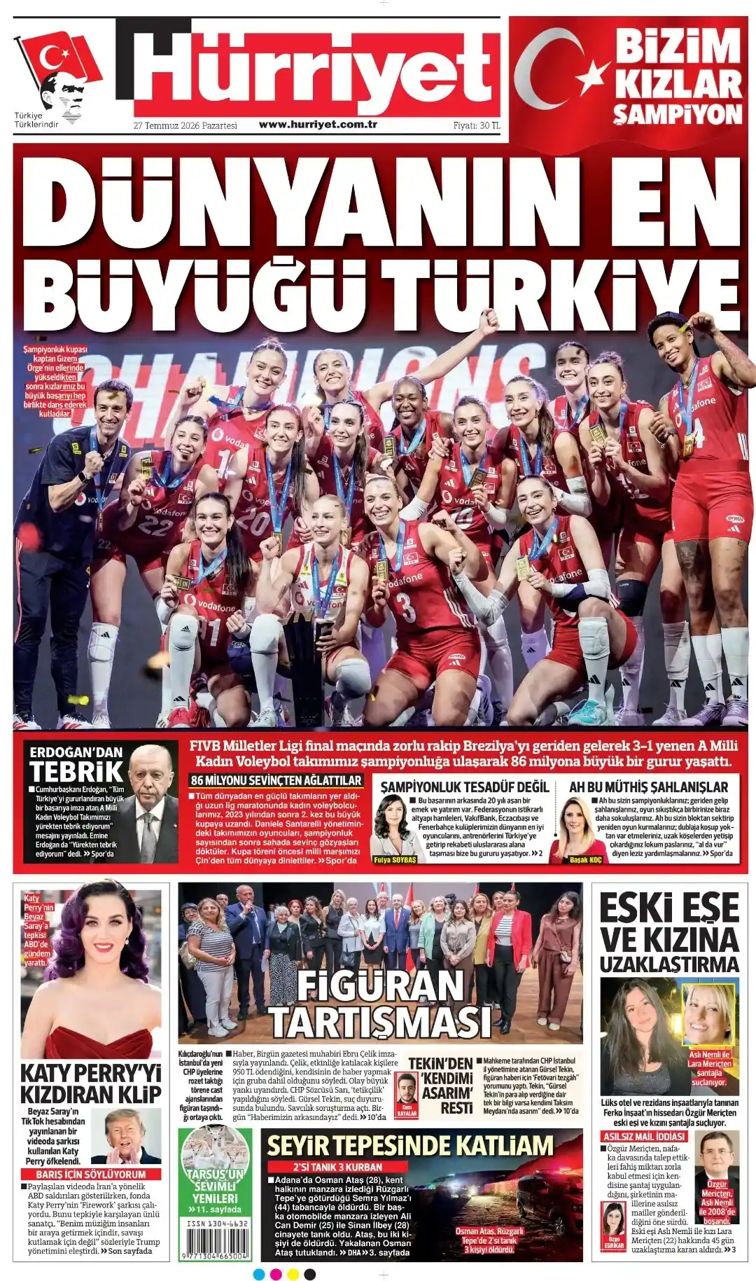 Hürriyet Gazetesi gazetesi 27 Temmuz 2026 manşeti