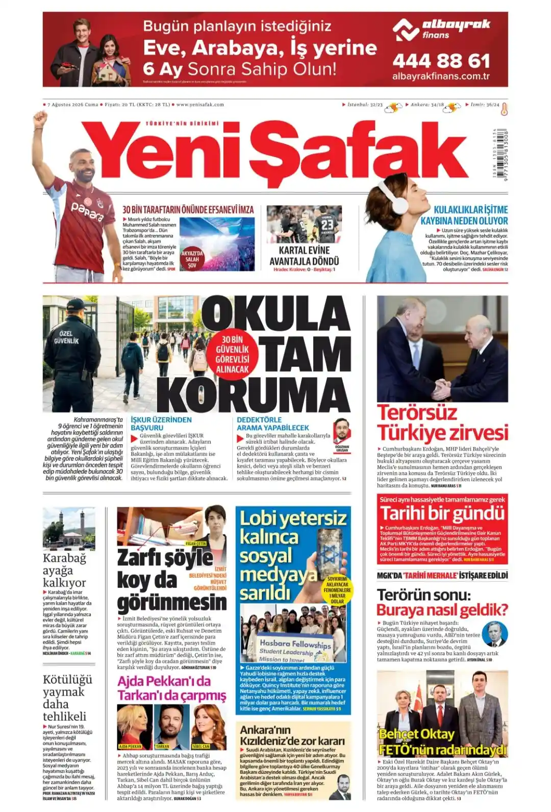 Yeni Şafak Gazetesi gazetesi 07 Ağustos 2026 manşeti