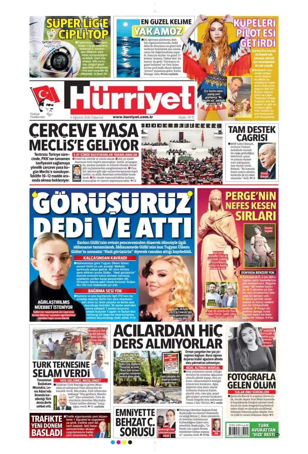 Hürriyet Gazetesi gazetesi 03 Ağustos 2026 manşeti
