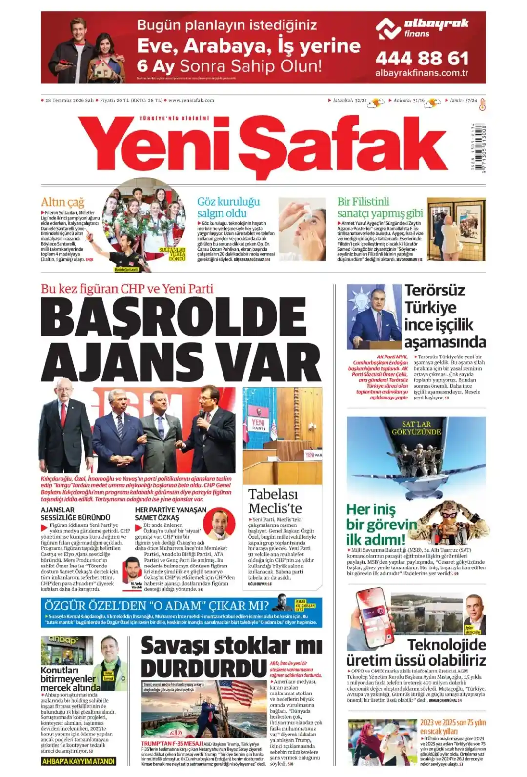 Yeni Şafak Gazetesi gazetesi 28 Temmuz 2026 manşeti