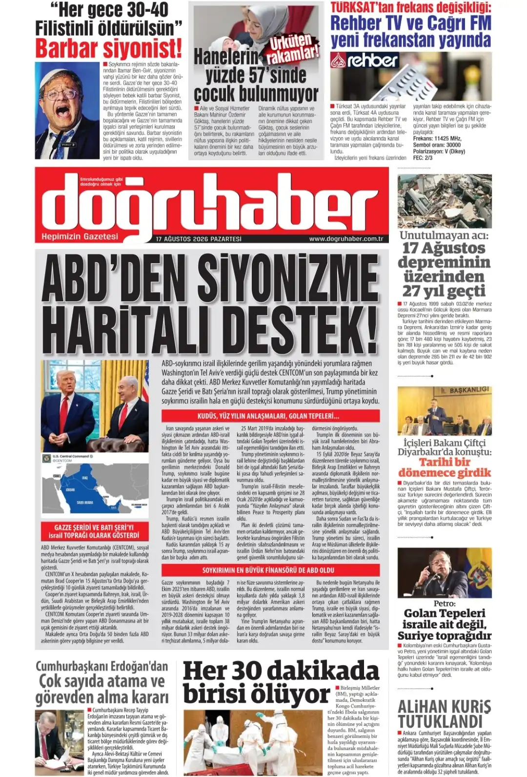 Doğruhaber Gazetesi gazetesi 17 Ağustos 2026 manşeti