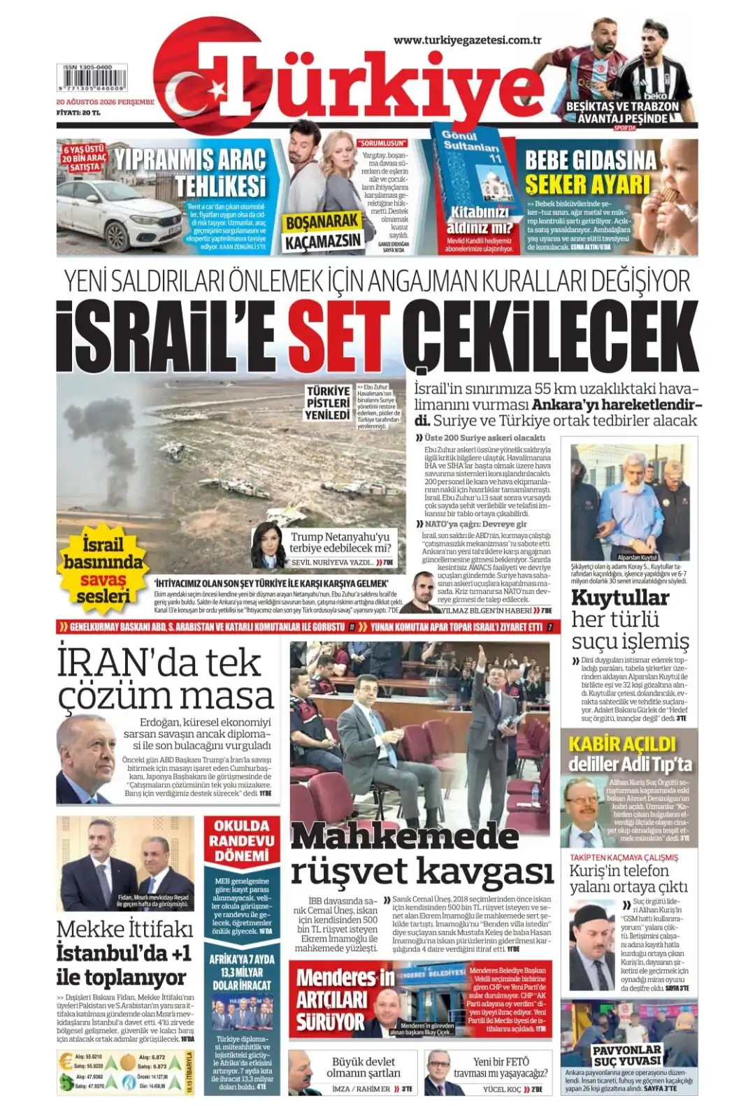 Türkiye Gazetesi gazetesi 20 Ağustos 2026 manşeti
