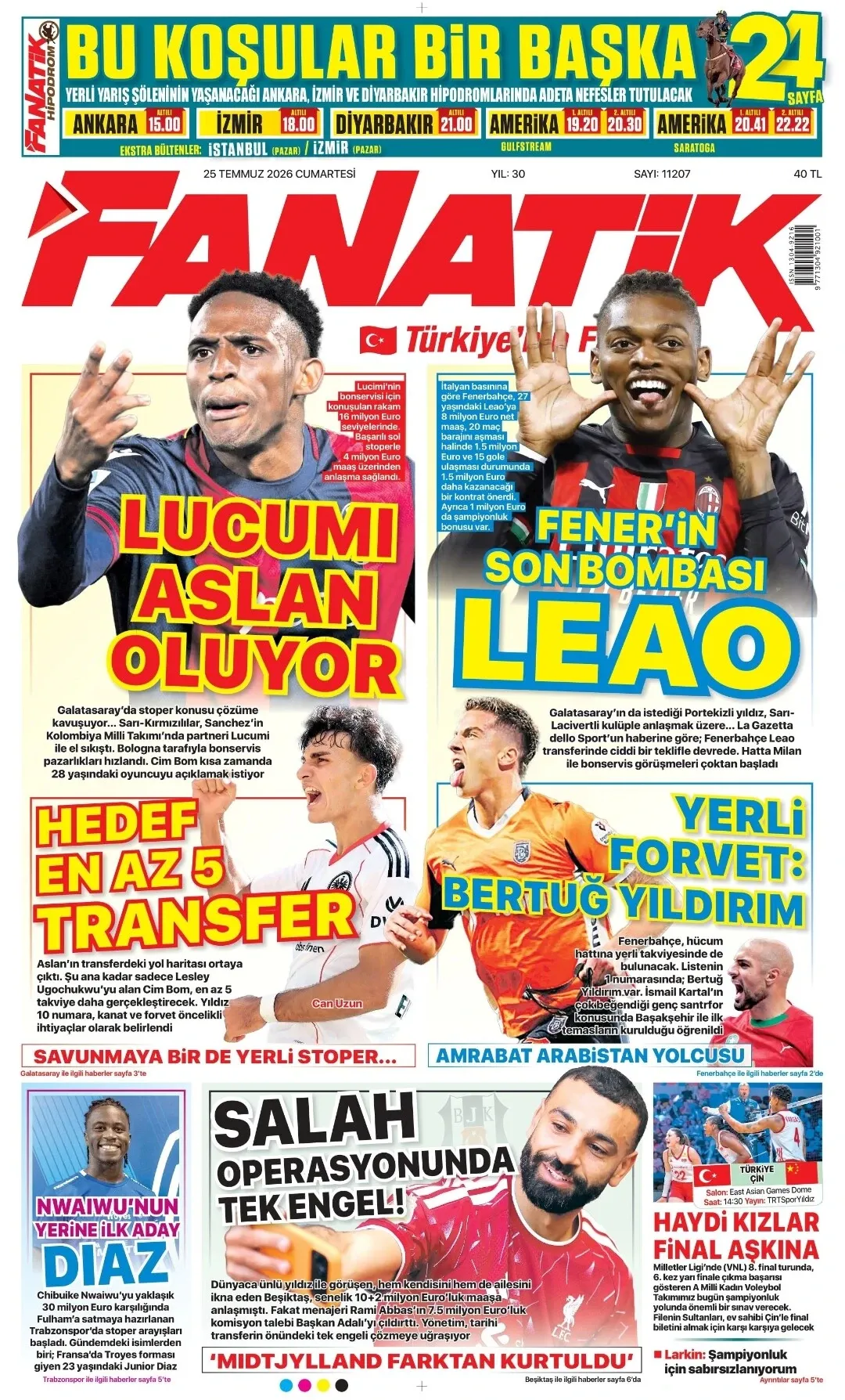 Fanatik Gazetesi gazetesi 25 Temmuz 2026 manşeti