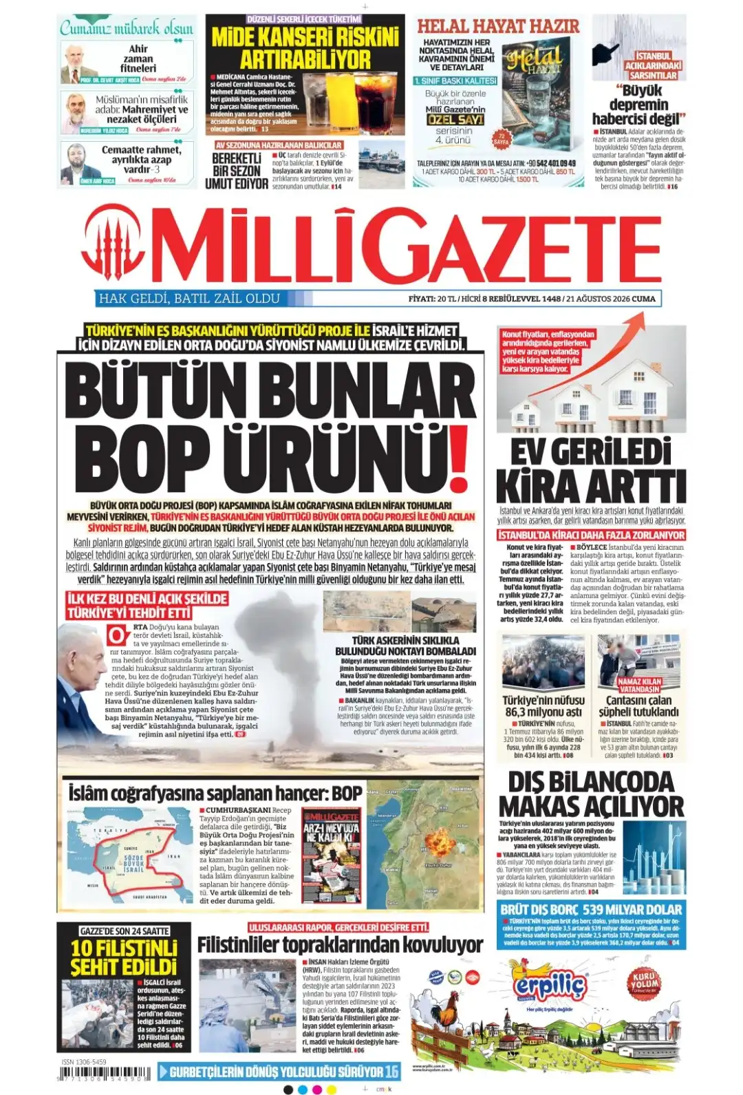 Milli Gazete gazetesi 21 Ağustos 2026 manşeti