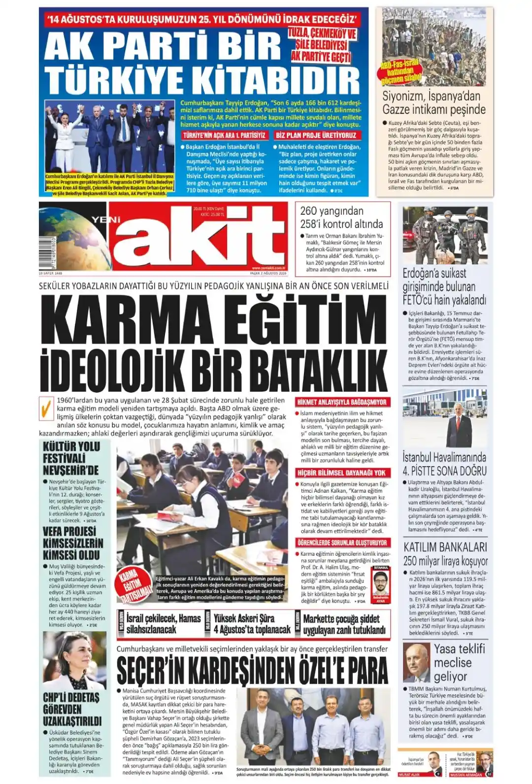 Yeni Akit Gazetesi gazetesi 02 Ağustos 2026 manşeti