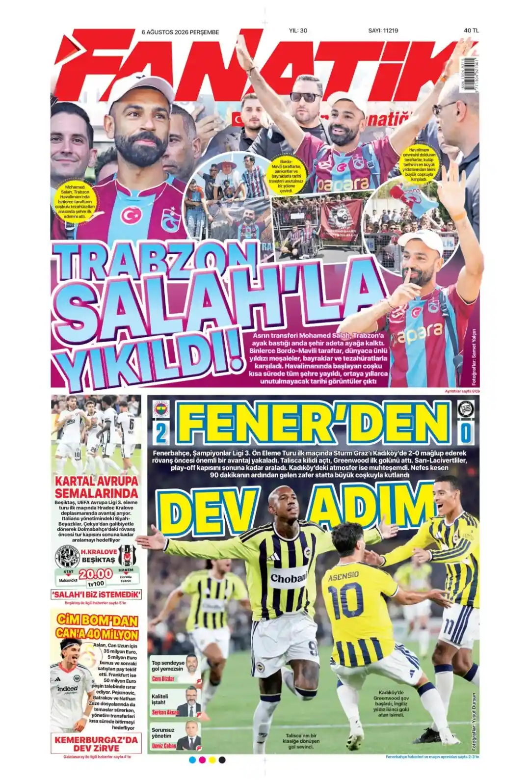 Fanatik Gazetesi gazetesi 06 Ağustos 2026 manşeti