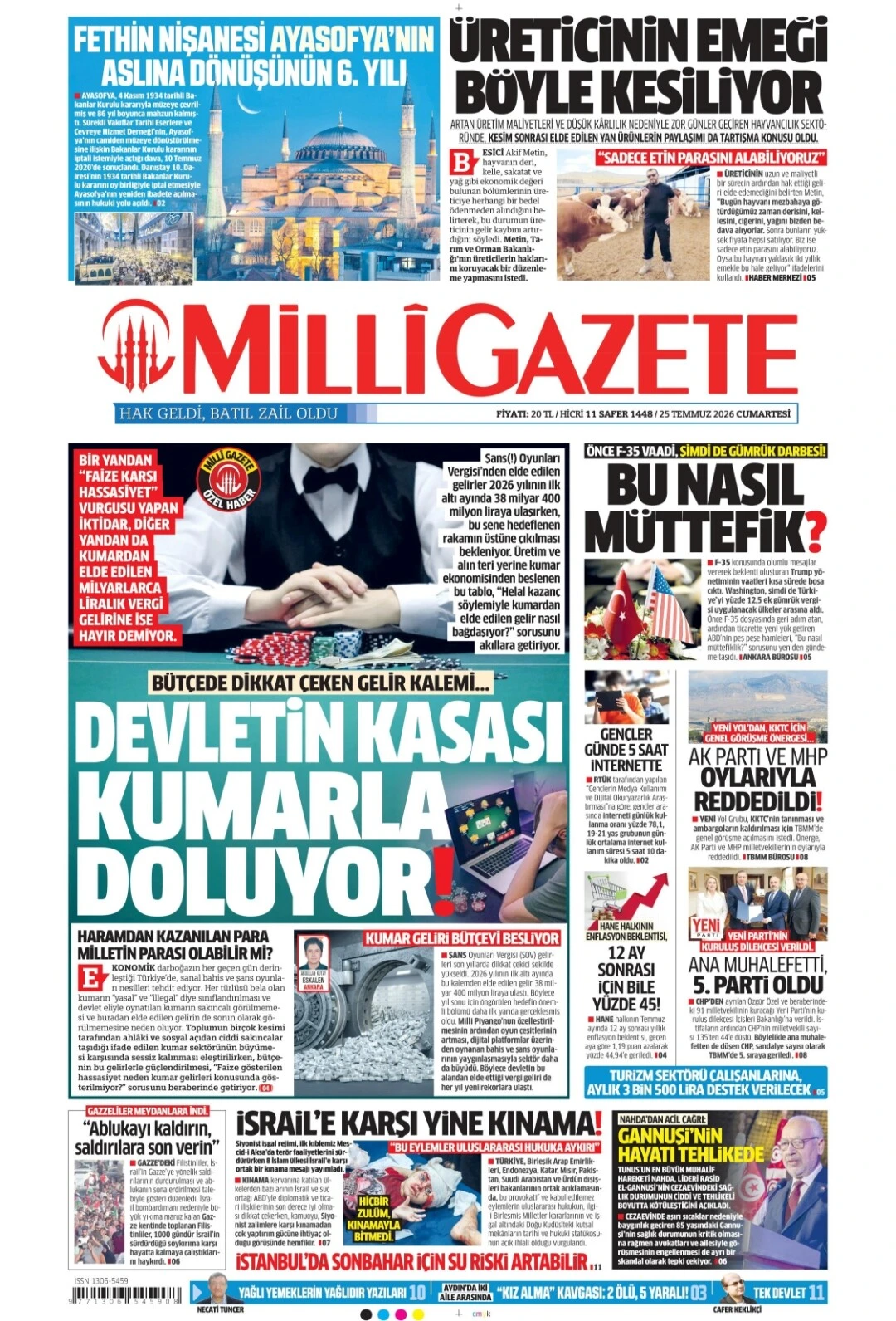 Milli Gazete gazetesi 25 Temmuz 2026 manşeti