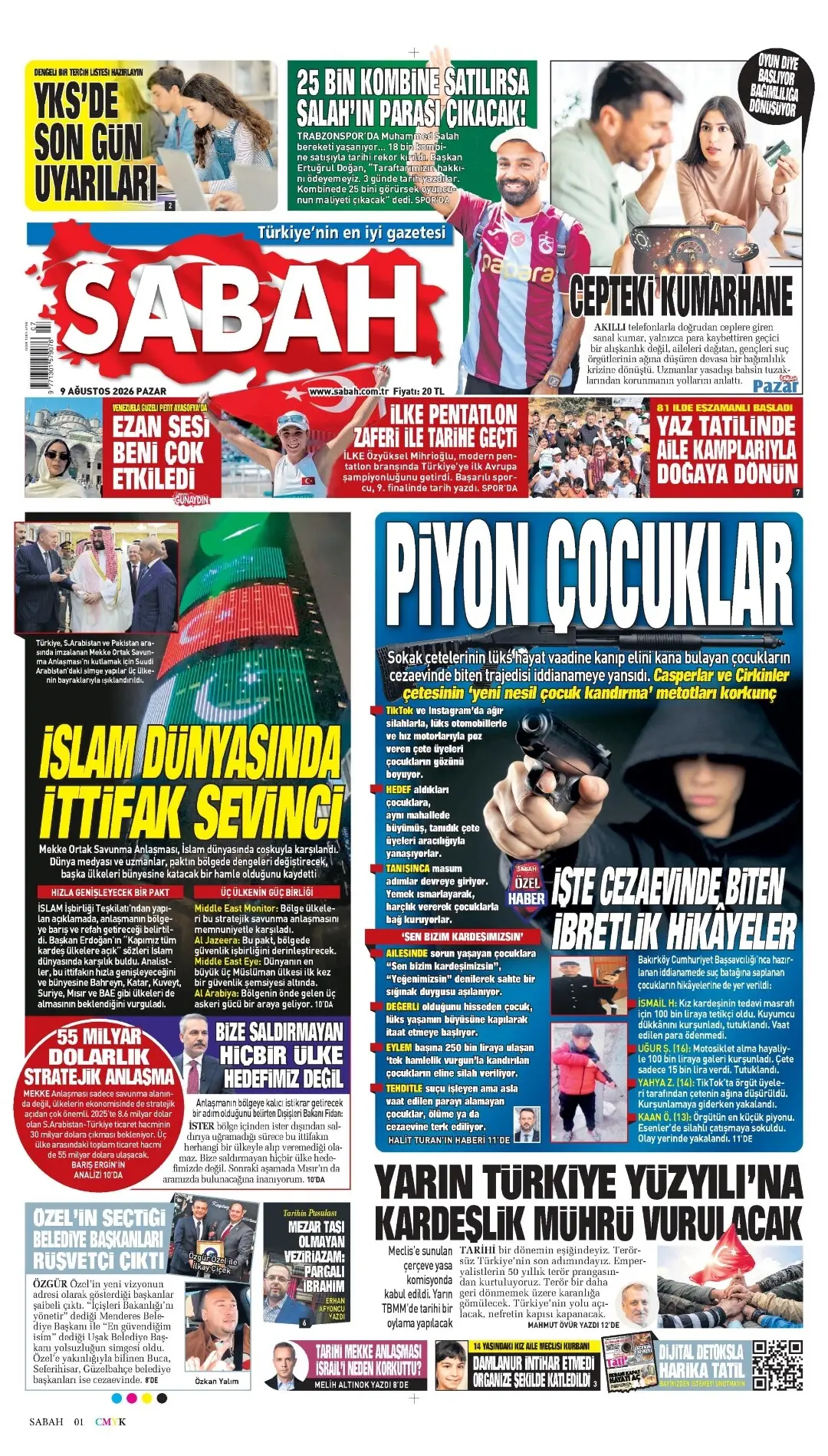 Sabah Gazetesi gazetesi 09 Ağustos 2026 manşeti