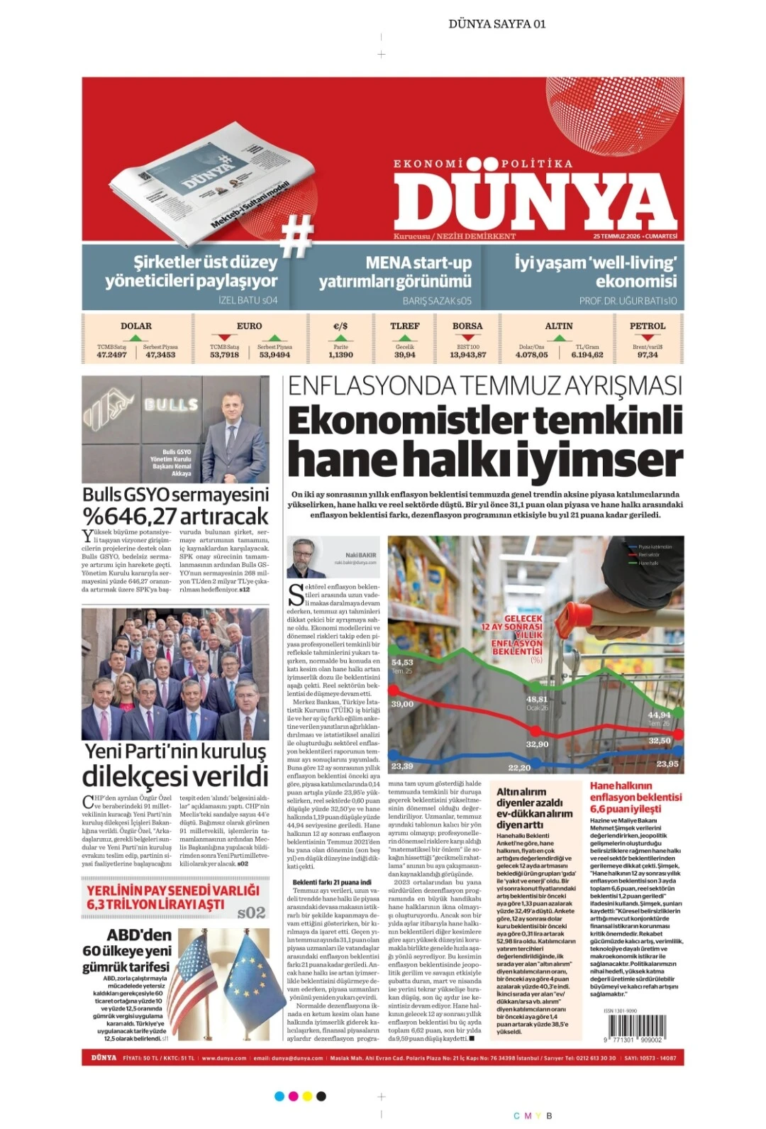 Dünya Gazetesi gazetesi 25 Temmuz 2026 manşeti