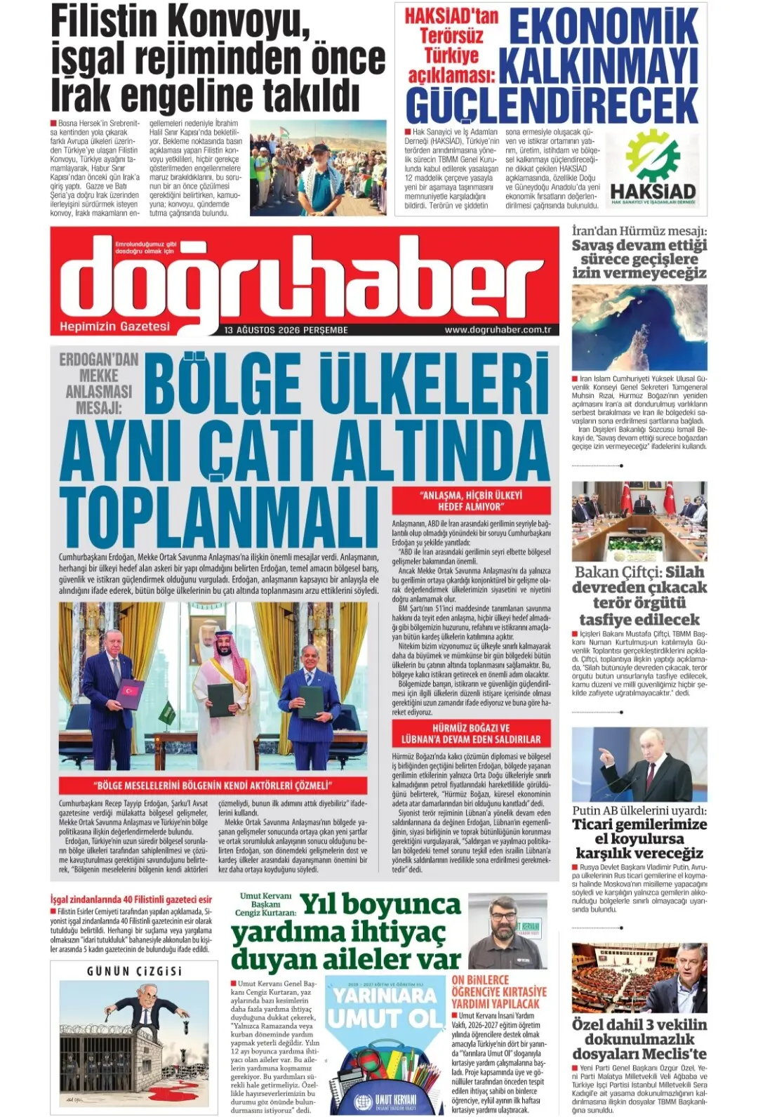 Doğruhaber Gazetesi gazetesi 13 Ağustos 2026 manşeti