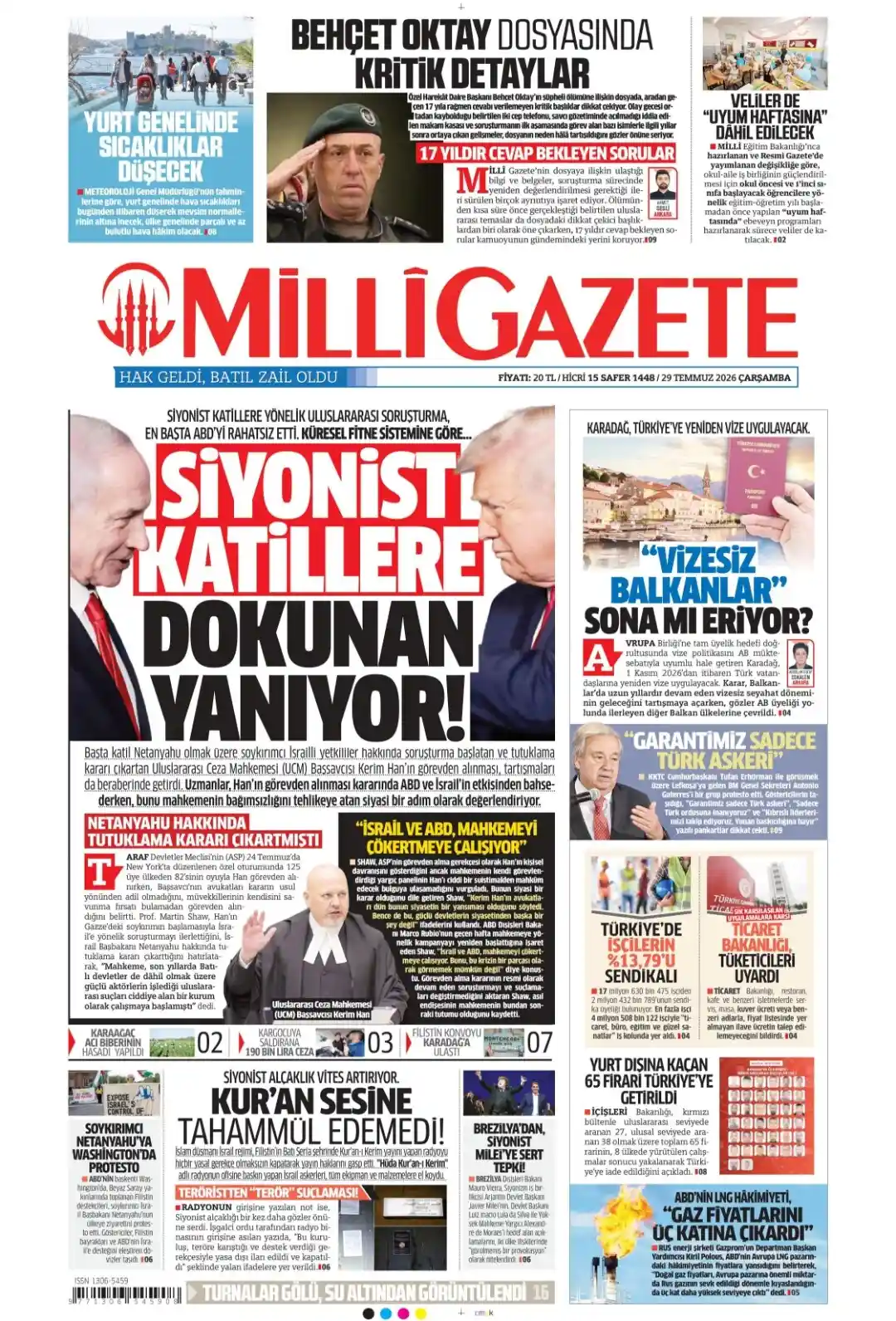 Milli Gazete gazetesi 29 Temmuz 2026 manşeti