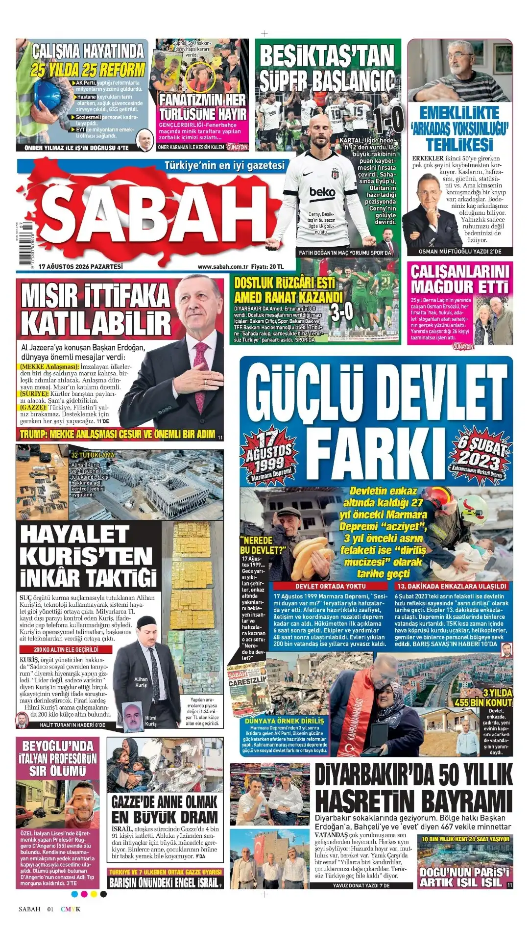 Sabah Gazetesi gazetesi 17 Ağustos 2026 manşeti