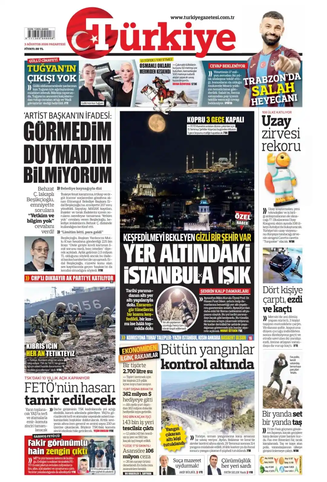 Türkiye Gazetesi gazetesi 03 Ağustos 2026 manşeti