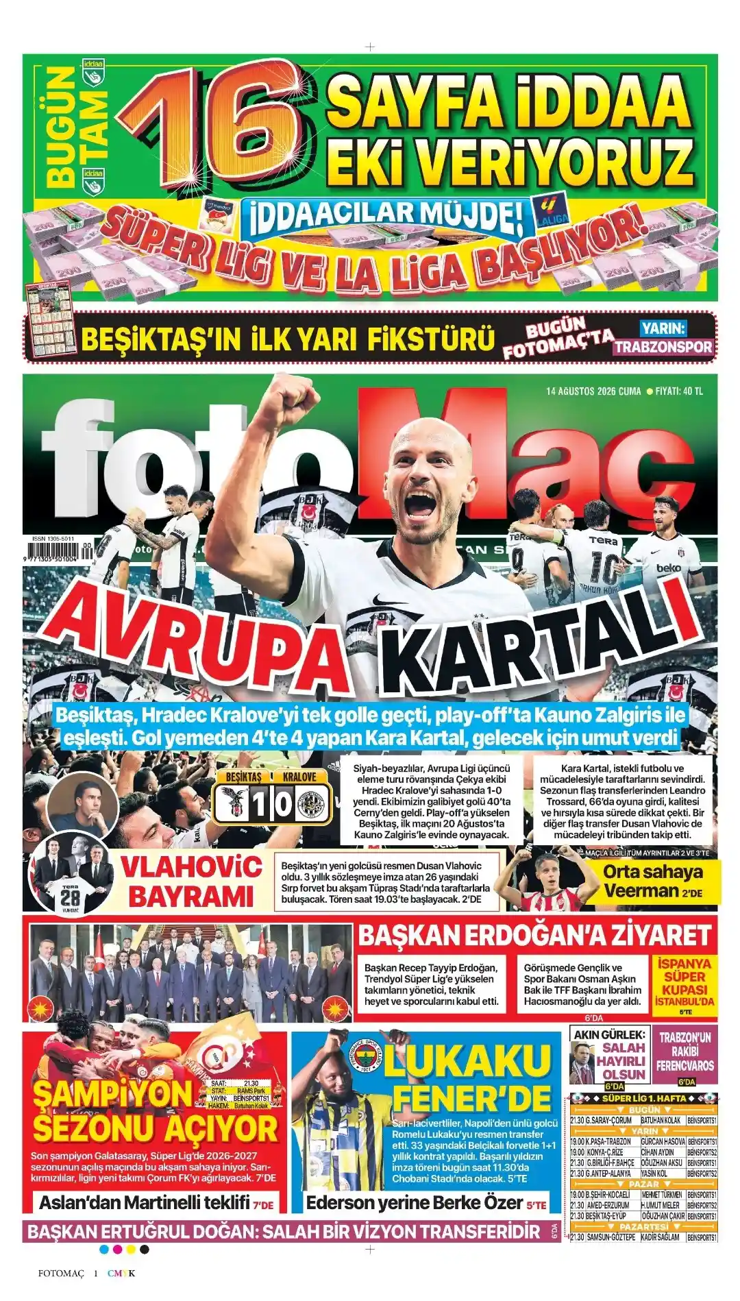 Fotomaç Gazetesi gazetesi 14 Ağustos 2026 manşeti