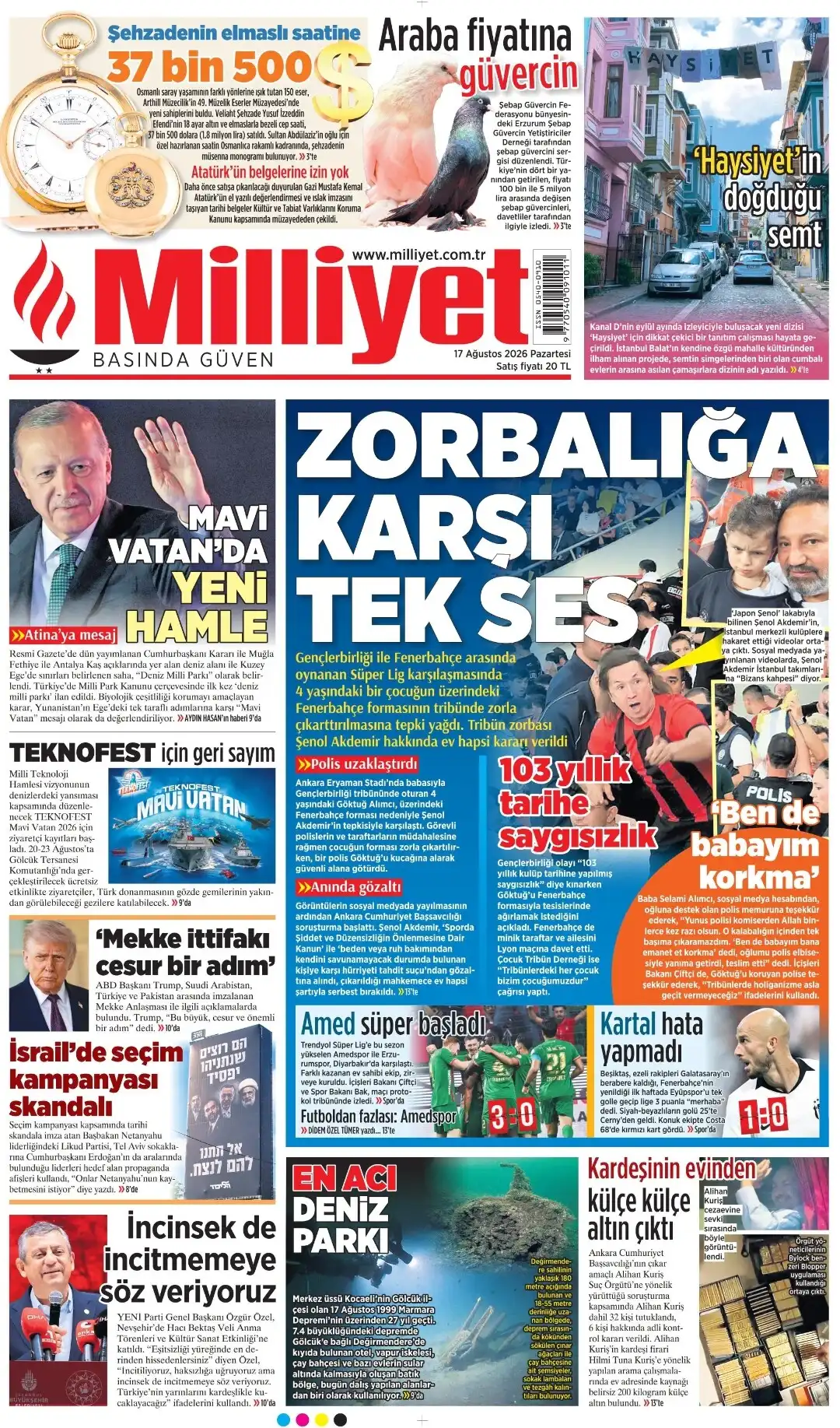Milliyet Gazetesi gazetesi 17 Ağustos 2026 manşeti