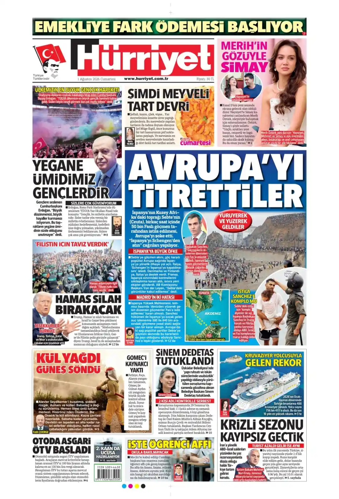 Hürriyet Gazetesi gazetesi 01 Ağustos 2026 manşeti