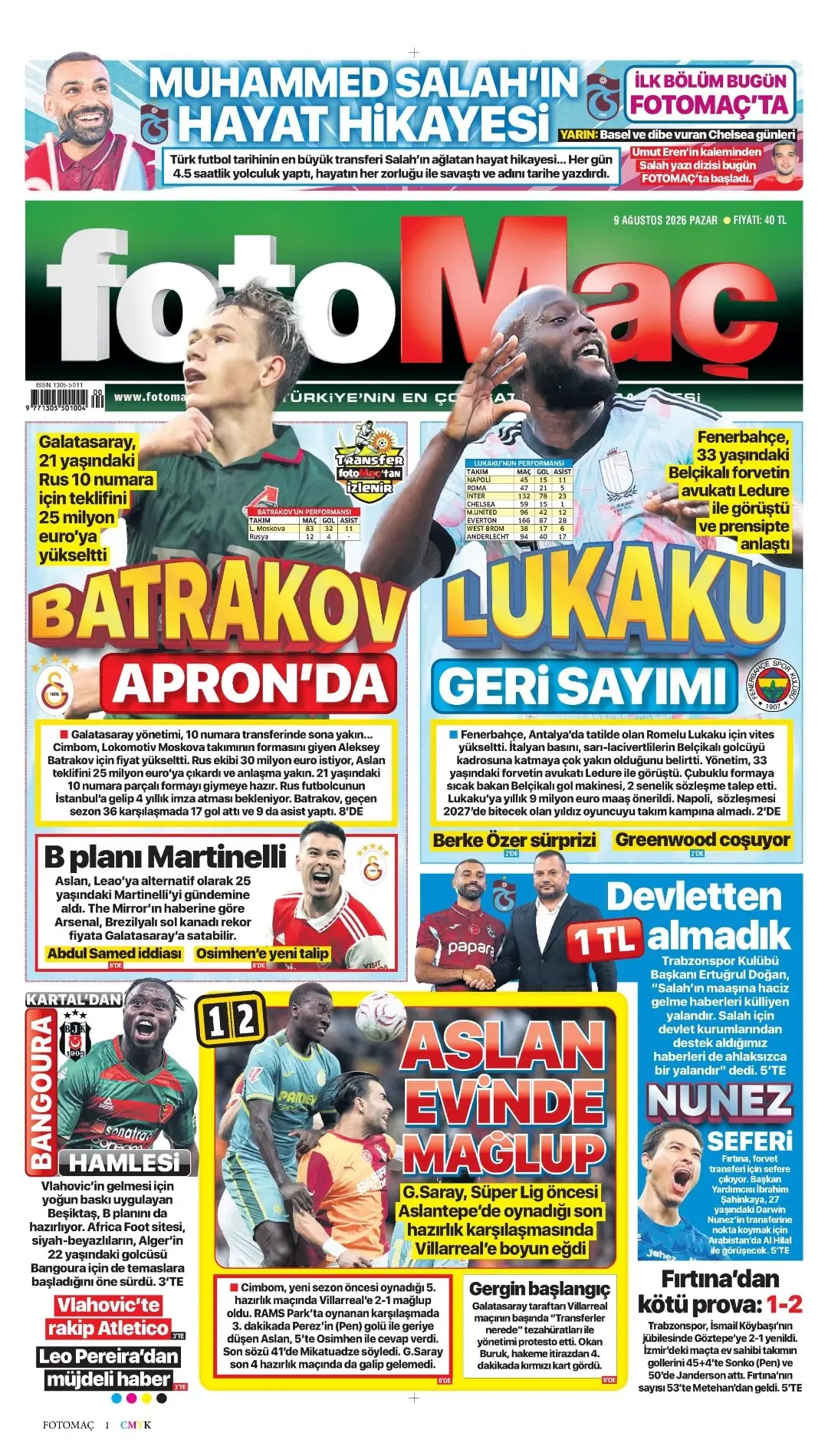 Fotomaç Gazetesi gazetesi 09 Ağustos 2026 manşeti