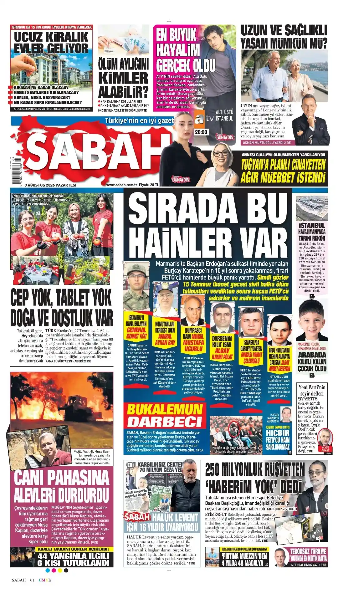 Sabah Gazetesi gazetesi 03 Ağustos 2026 manşeti