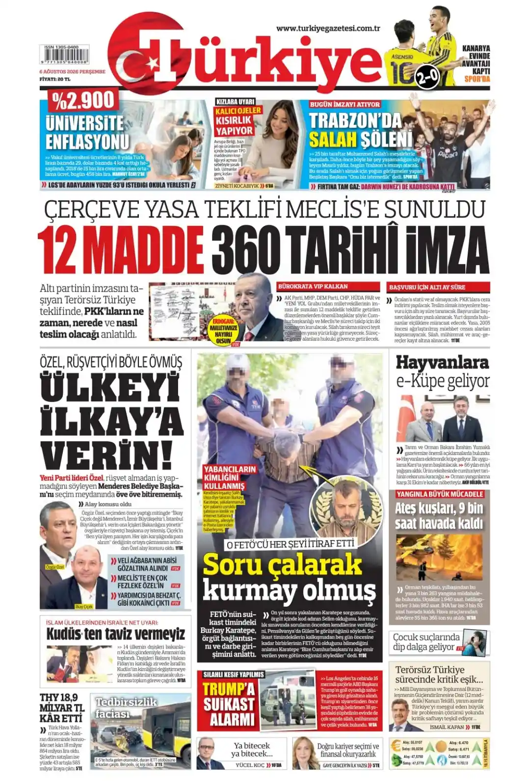 Türkiye Gazetesi gazetesi 06 Ağustos 2026 manşeti
