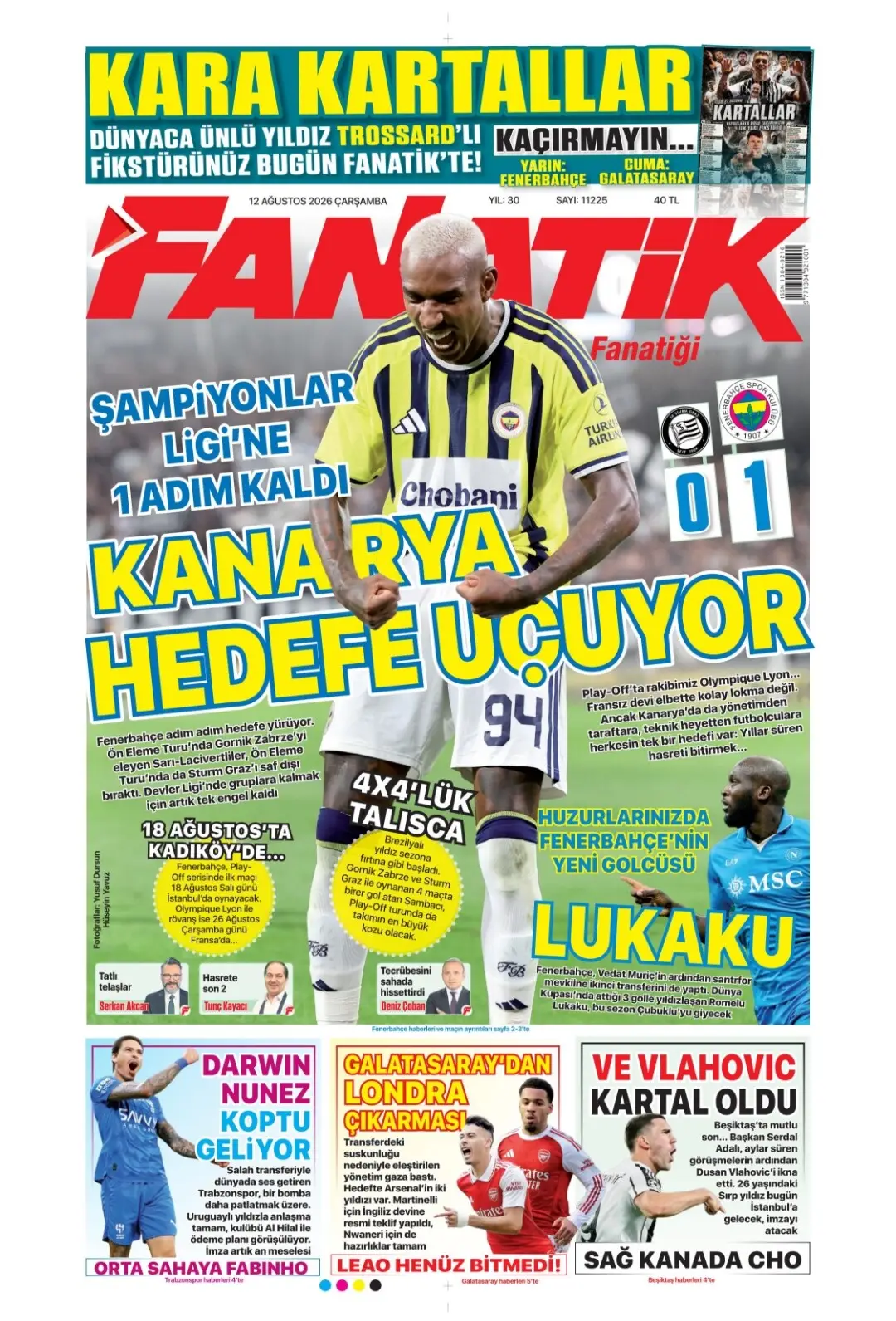 Fanatik Gazetesi gazetesi 12 Ağustos 2026 manşeti