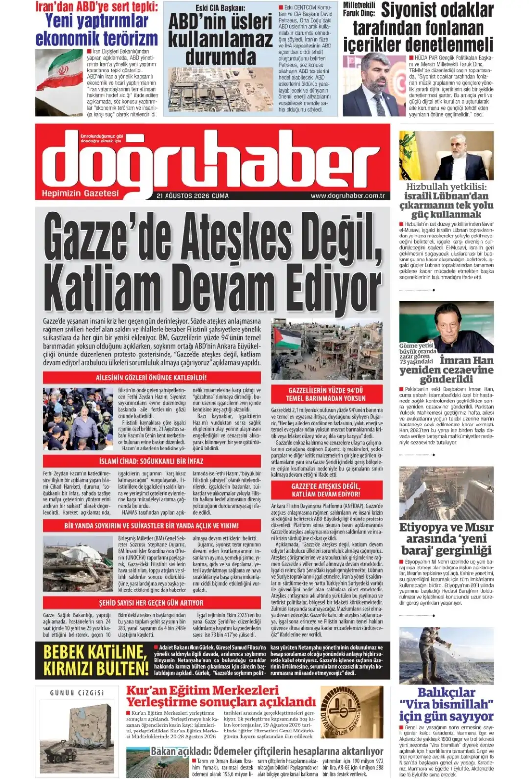Doğruhaber Gazetesi gazetesi 22 Ağustos 2026 manşeti