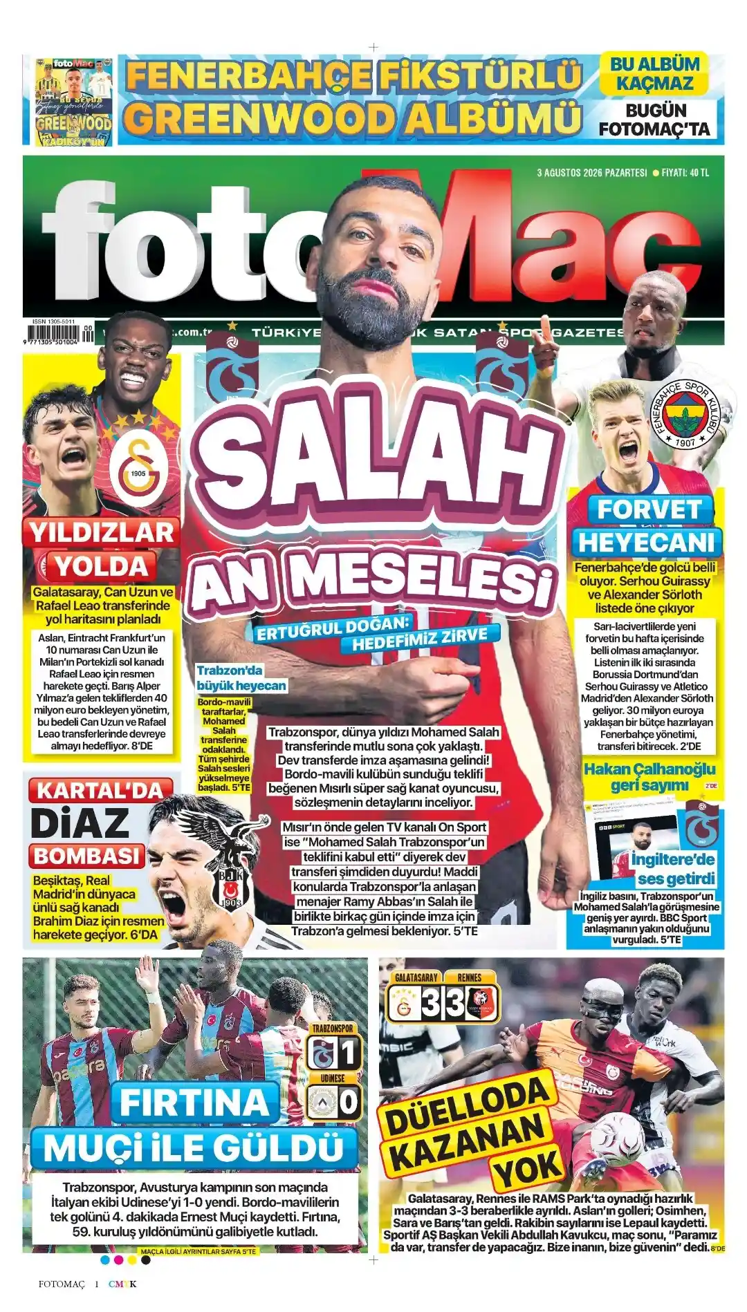 Fotomaç Gazetesi gazetesi 03 Ağustos 2026 manşeti
