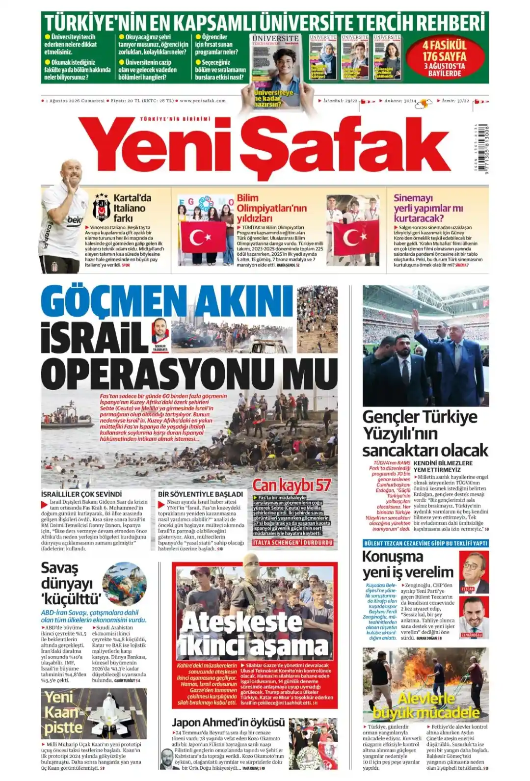 Yeni Şafak Gazetesi gazetesi 01 Ağustos 2026 manşeti