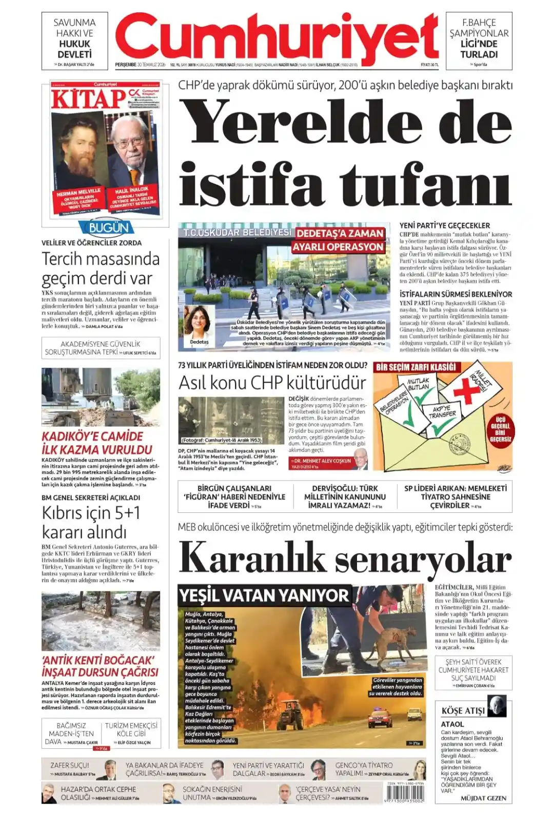 Cumhuriyet Gazetesi gazetesi 30 Temmuz 2026 manşeti