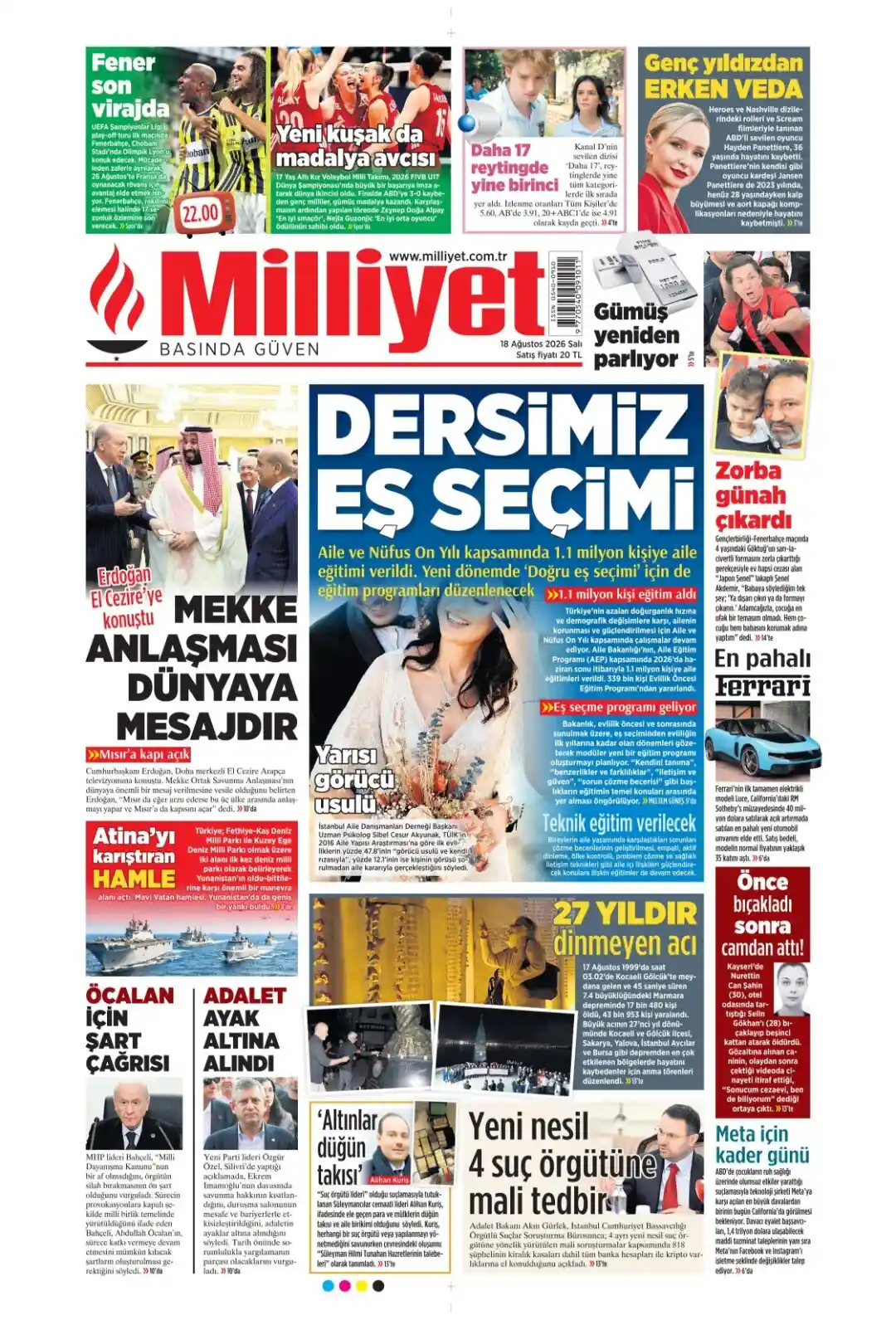 Milliyet Gazetesi gazetesi 18 Ağustos 2026 manşeti