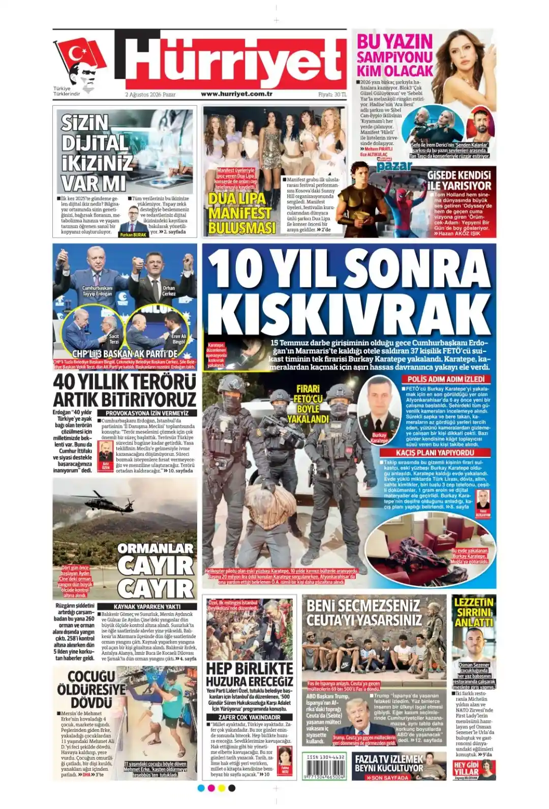 Hürriyet Gazetesi gazetesi 02 Ağustos 2026 manşeti