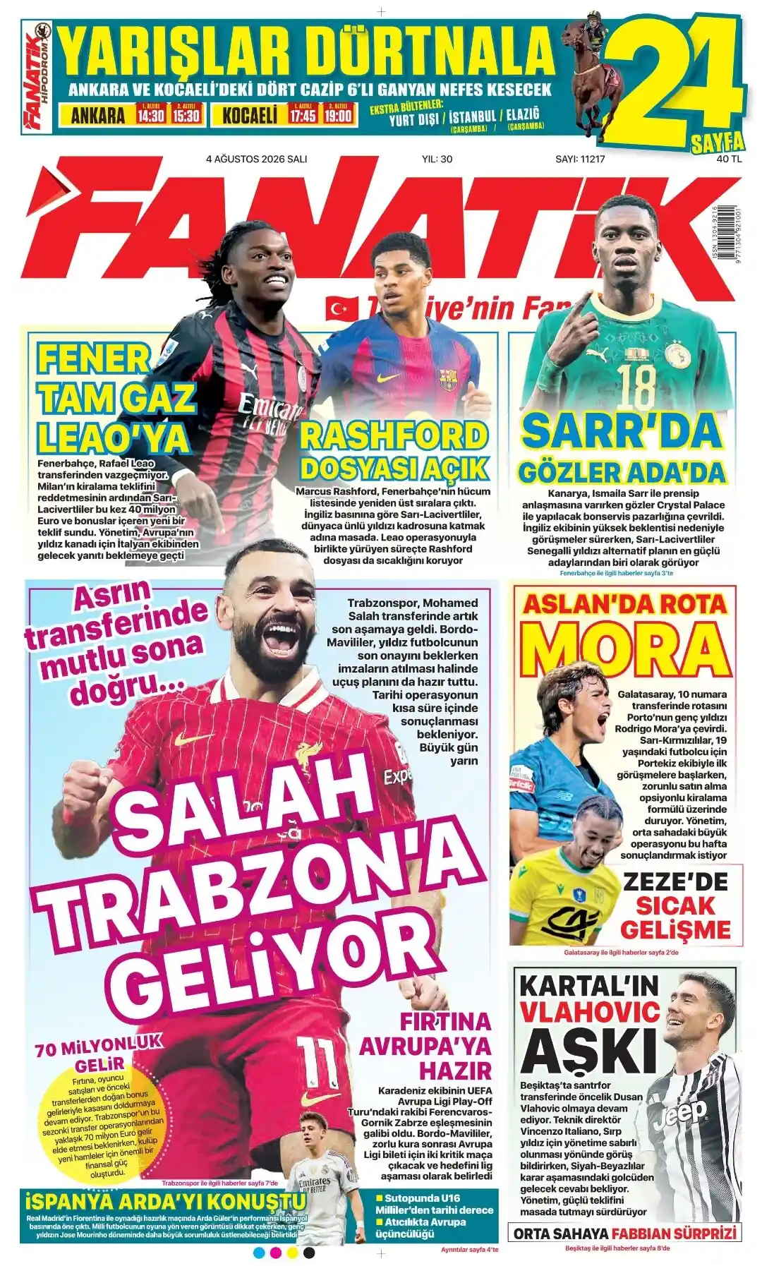 Fanatik Gazetesi gazetesi 04 Ağustos 2026 manşeti