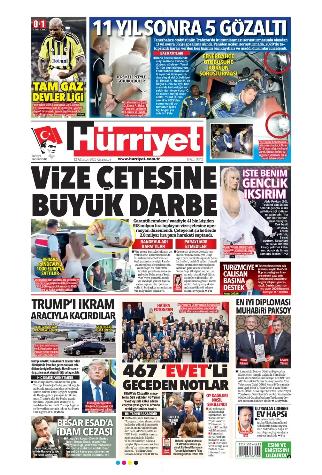 Hürriyet Gazetesi gazetesi 12 Ağustos 2026 manşeti