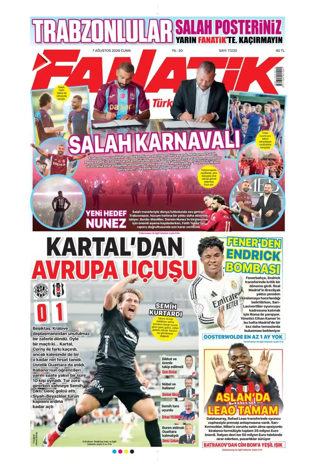 Fanatik Gazetesi gazetesi 07 Ağustos 2026 manşeti