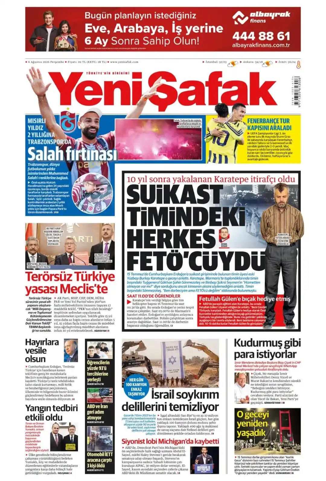 Yeni Şafak Gazetesi gazetesi 06 Ağustos 2026 manşeti